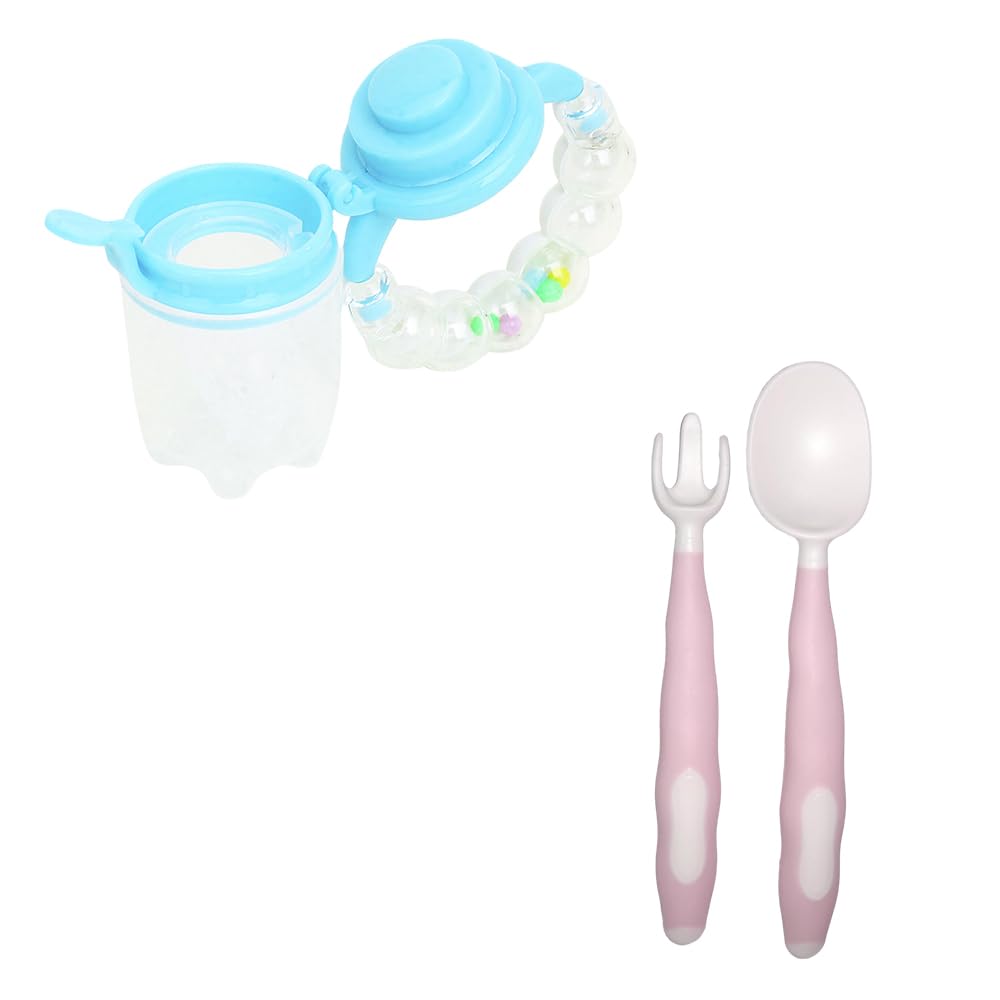 Kritiu Baby Rattle Teether and Spoon Set - BPA-Free Silicone Teething Toy with Feeding Spoons - Safe Infant Care Essentials for 6+ Month Olds (White & Pink) - Perfect for Soothing Gums and First Foods
