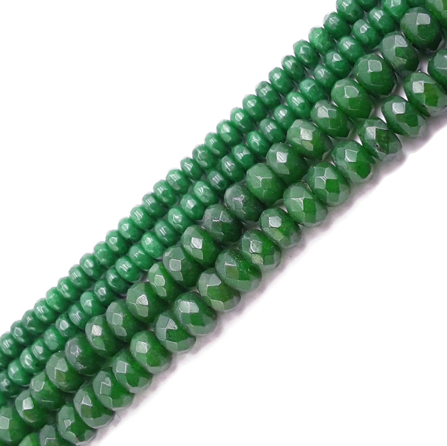 Dark Green Dyed Jade Faceted Rondelle Beads - 3x4mm, 4x6mm, 5x8mm Sizes - 15.5 Inch Strand for Jewelry Making, DIY Crafts, Bracelets & Necklaces - Perfect for Bohemian, Ethnic & Handmade Designs