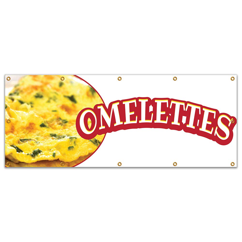 120-Inch Omelettes Banner for Concession Stands & Food Trucks - Single-Sided Vinyl Sign for Outdoor Advertising & Business Promotion