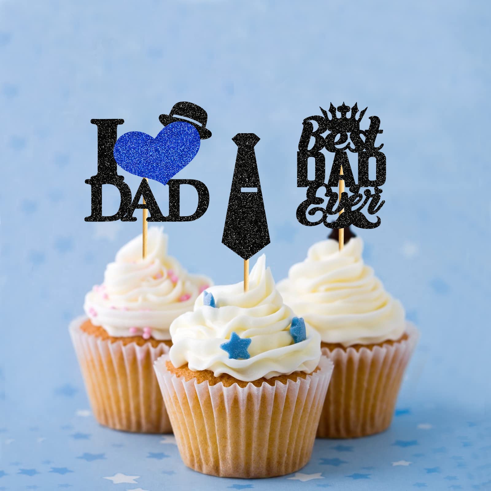 Happy Father's Day Cupcake Toppers - Glitter Mustache Dad Decorations for Baking | Perfect for Father's Day Parties, Birthday Celebrations & DIY Dessert Decor
