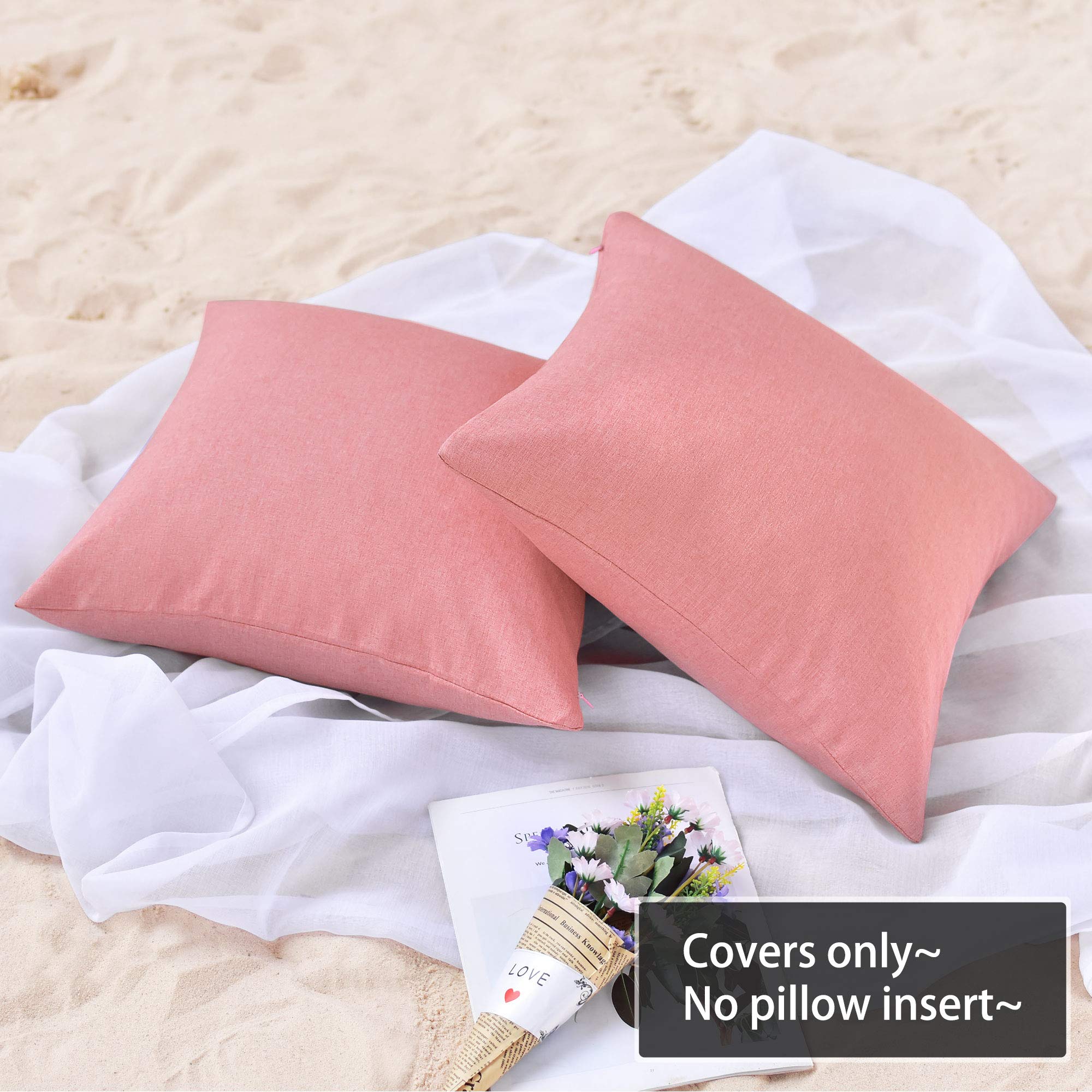 PiccoCasa 2 Pack Waterproof Decorative Throw Pillow Covers 18x18 Inch - Soft Cushion Covers for Sofa, Bed, Couch, Car Seat - Indoor & Outdoor Use in Living Room, Garden, Patio, Tent (Pink)