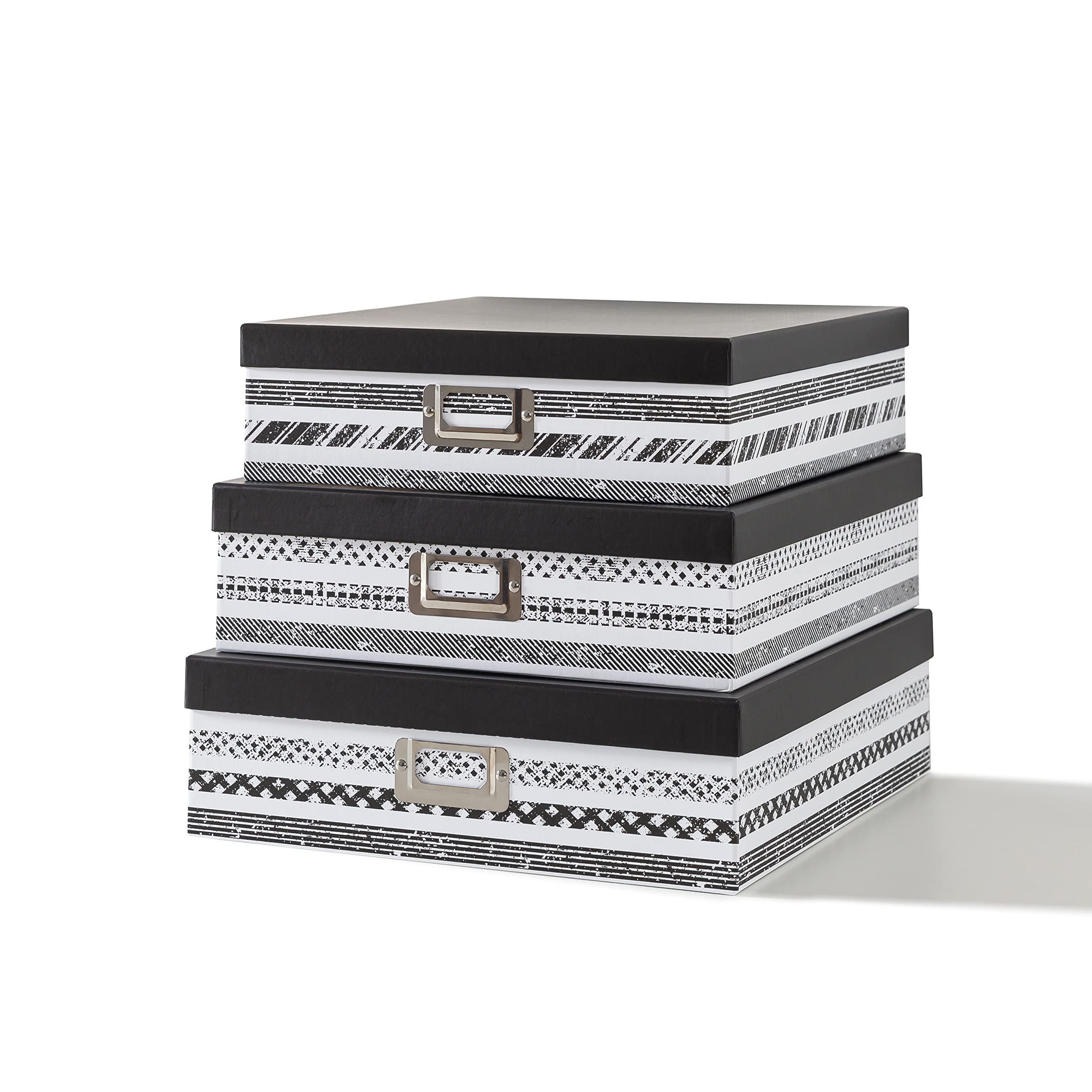 SLPR Nesting Decorative Storage Boxes with Lids - Set of 3 Black and White Photo Organizer Boxes | Cardboard Document Storage for Scrapbooking, Keepsakes & Memories | Perfect for Home Decor, Office Organization & Gift Giving