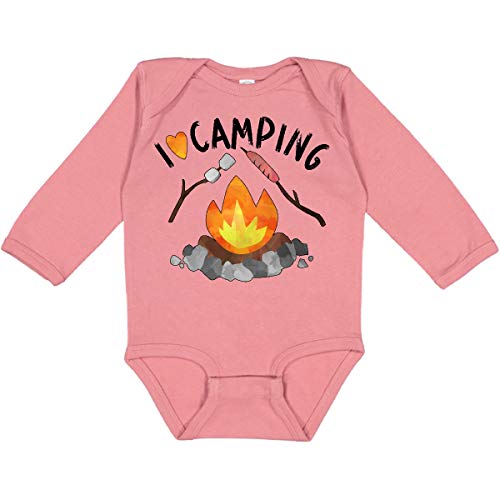 Inktastic I Love Camping Long Sleeve Baby Bodysuit - Cute Campfire, Hot Dog & Marshmallows Design - Perfect for Outdoor Adventures, Camping Trips & Family Photos