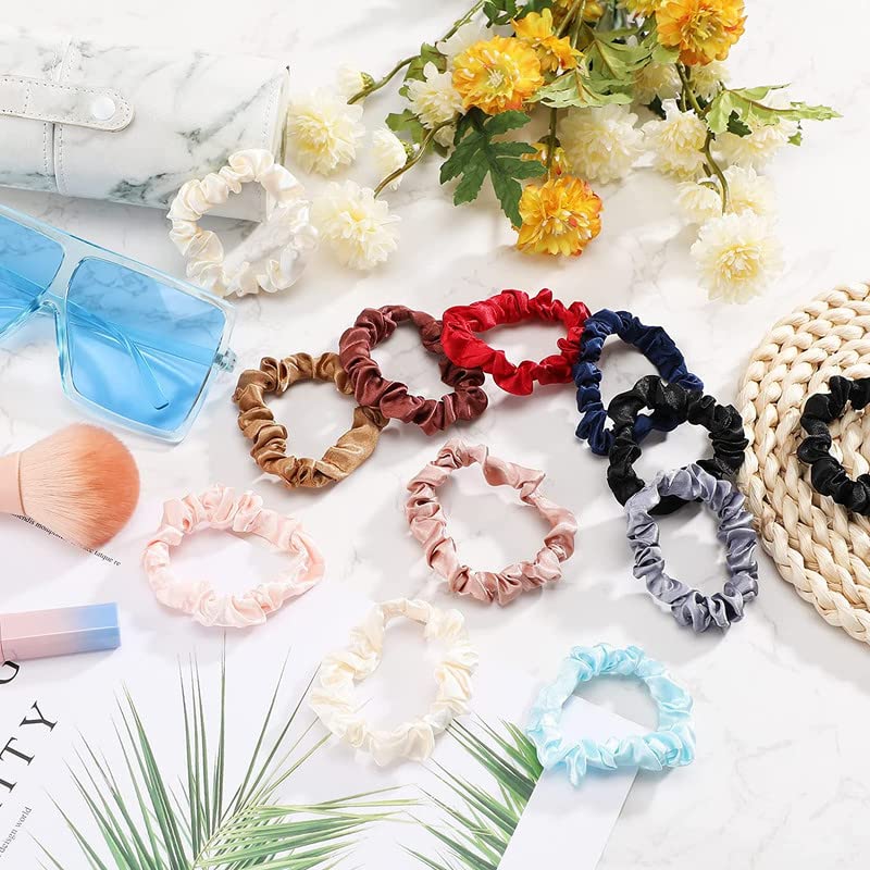 Belicia 12-Piece Mini Satin Hair Scrunchies - Soft Silk Elastic Ponytail Holders for Women & Girls (Multicolor) | Perfect for Thin, Thick & Curly Hair - Gym, Office & Everyday Use