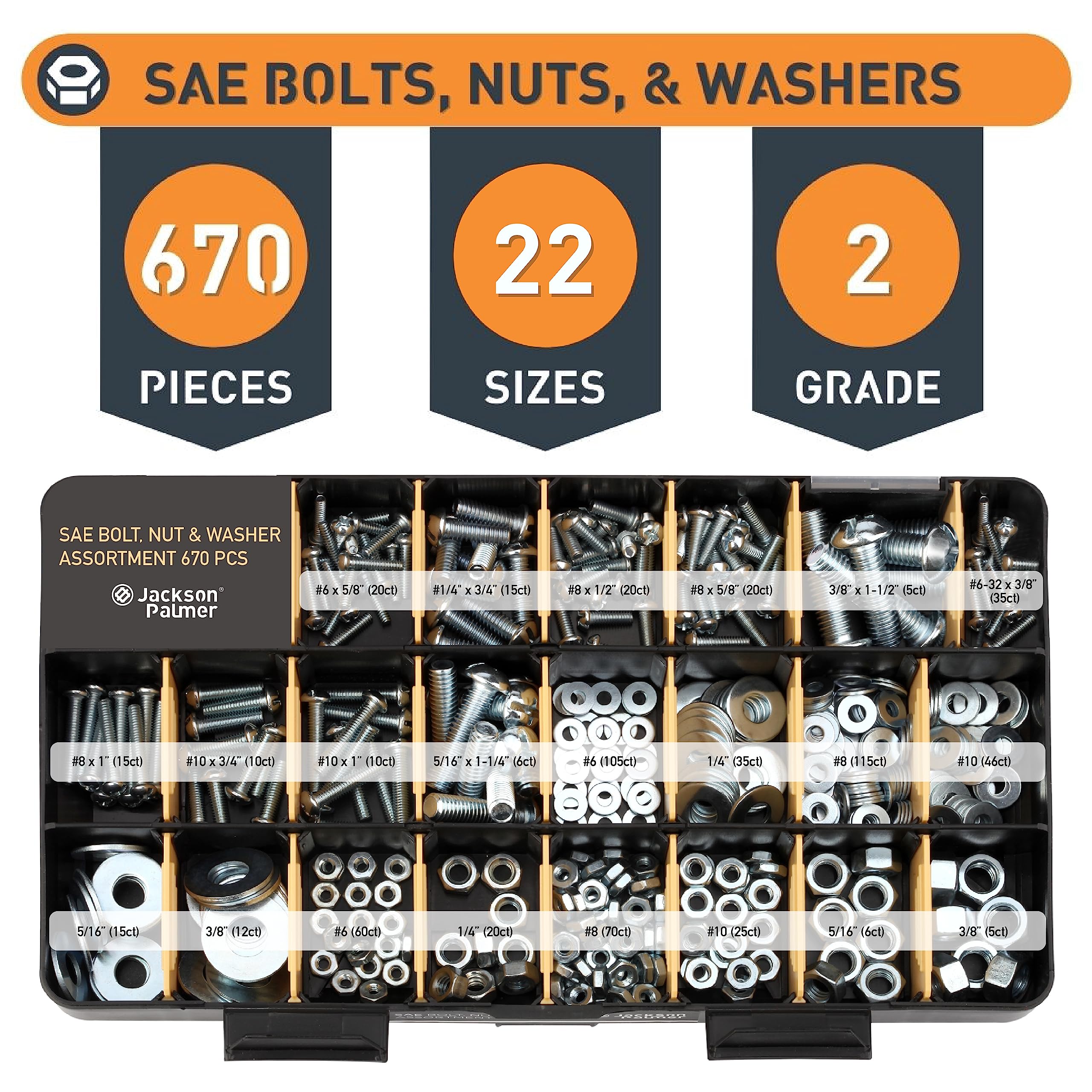 2251-Piece Hardware Assortment Kit with Screws, Nuts, Bolts & Washers (3 Tray Organizer) - Perfect for Home Repairs, DIY Projects & Workshop Organization