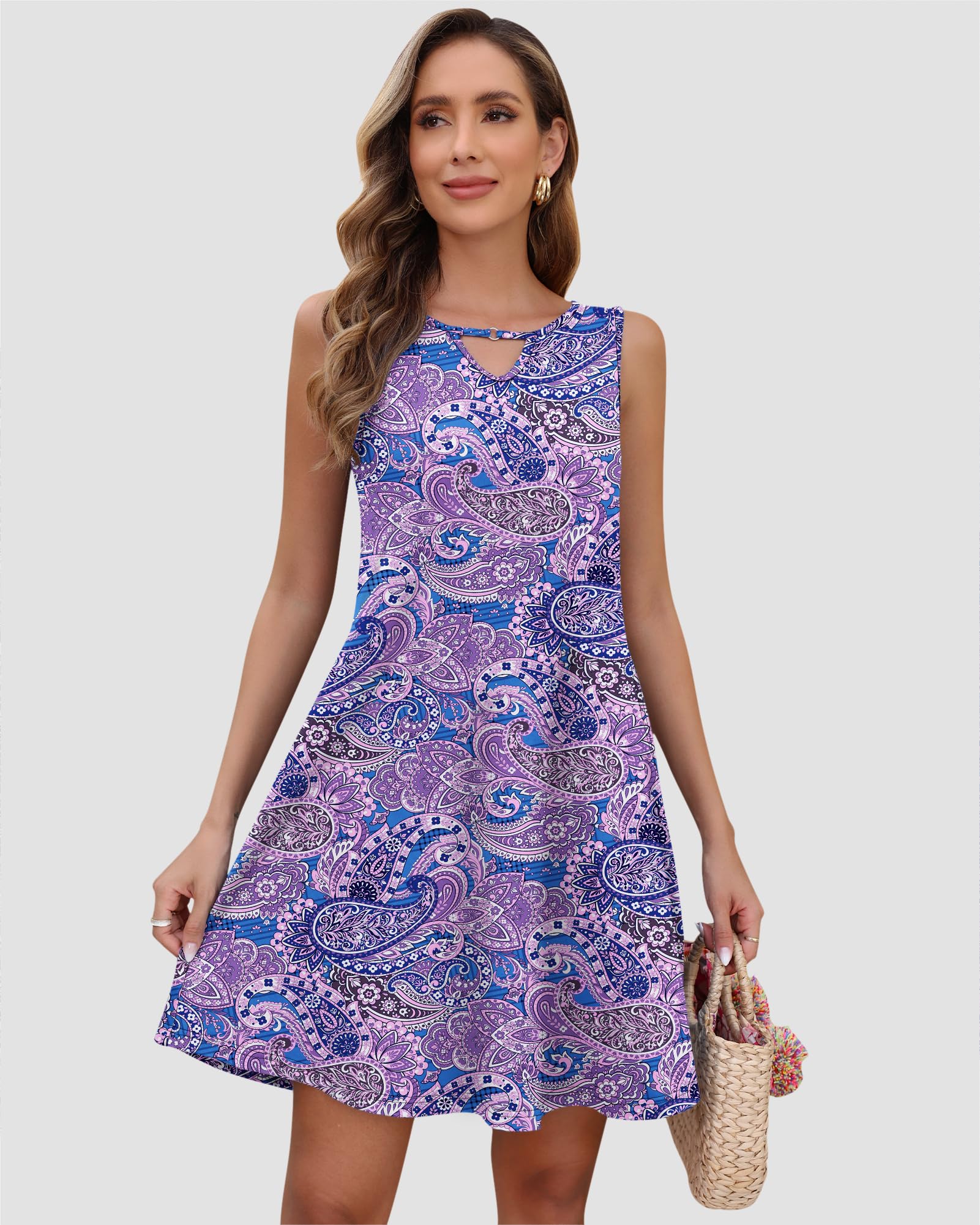 Women's Casual Sleeveless Sundress - Flowy Summer Dress with Pockets, Beach Cover Up, Party & Vacation Outfit