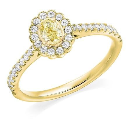 18K Gold Halo & Yellow Diamond Engagement Ring 0.65 Carat - Elegant Wedding Proposal Jewelry for Her, Perfect Anniversary Gift for Women