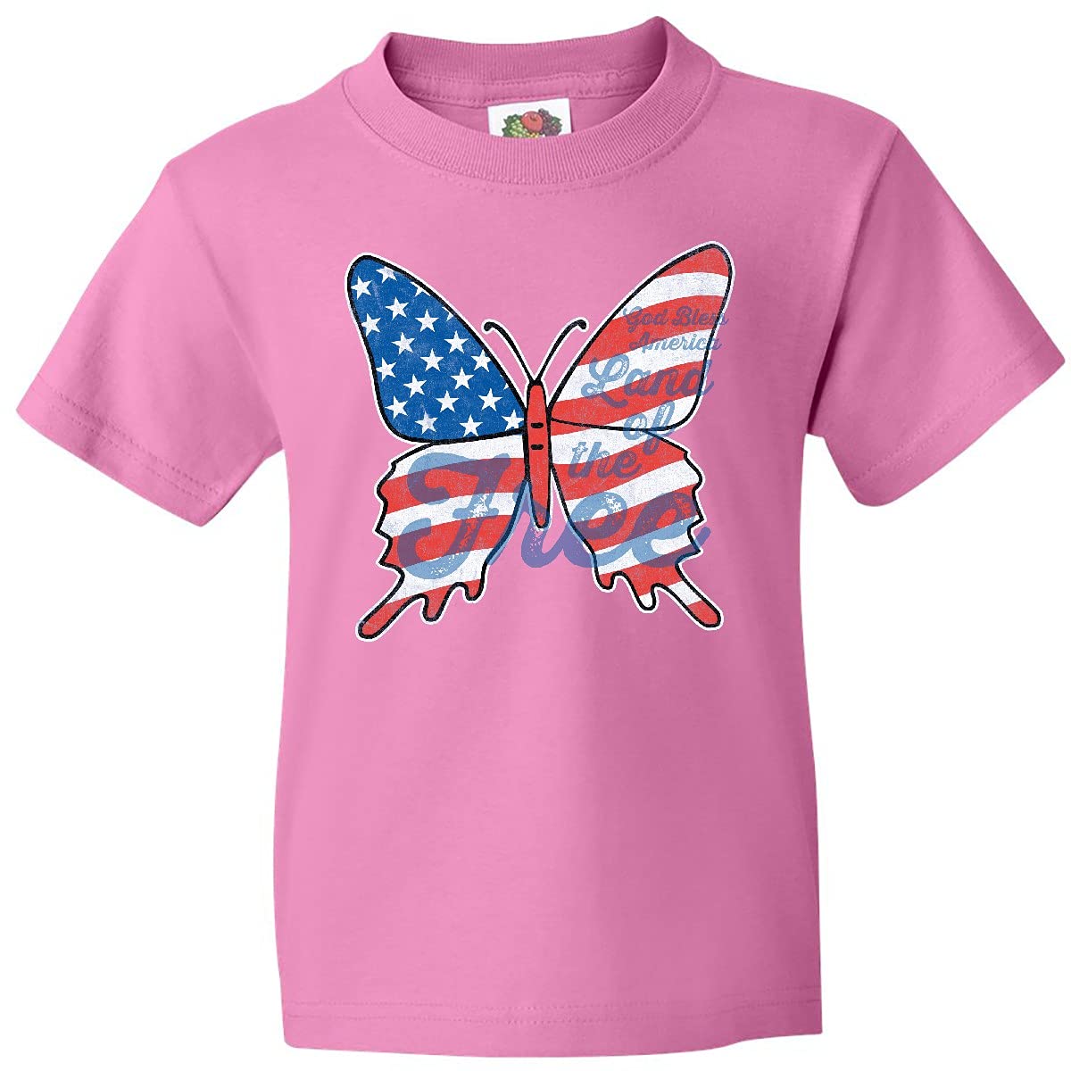 Inktastic Patriotic Butterfly Youth T-Shirt - American Flag Design Kids T-Shirt for 4th of July, Memorial Day & Summer Outfits