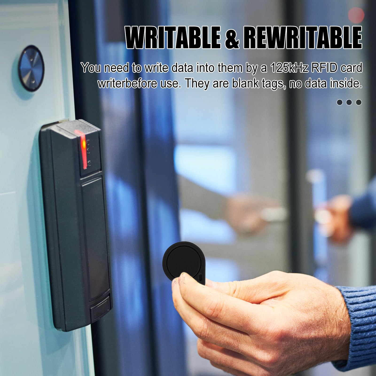 50Pcs 125kHz RFID Writable Rewritable T5577 Fob Tag - Key Fob Proximity ID Card Token for RFID Writer (Black) | Access Control, Security Systems, Time Attendance Tracking