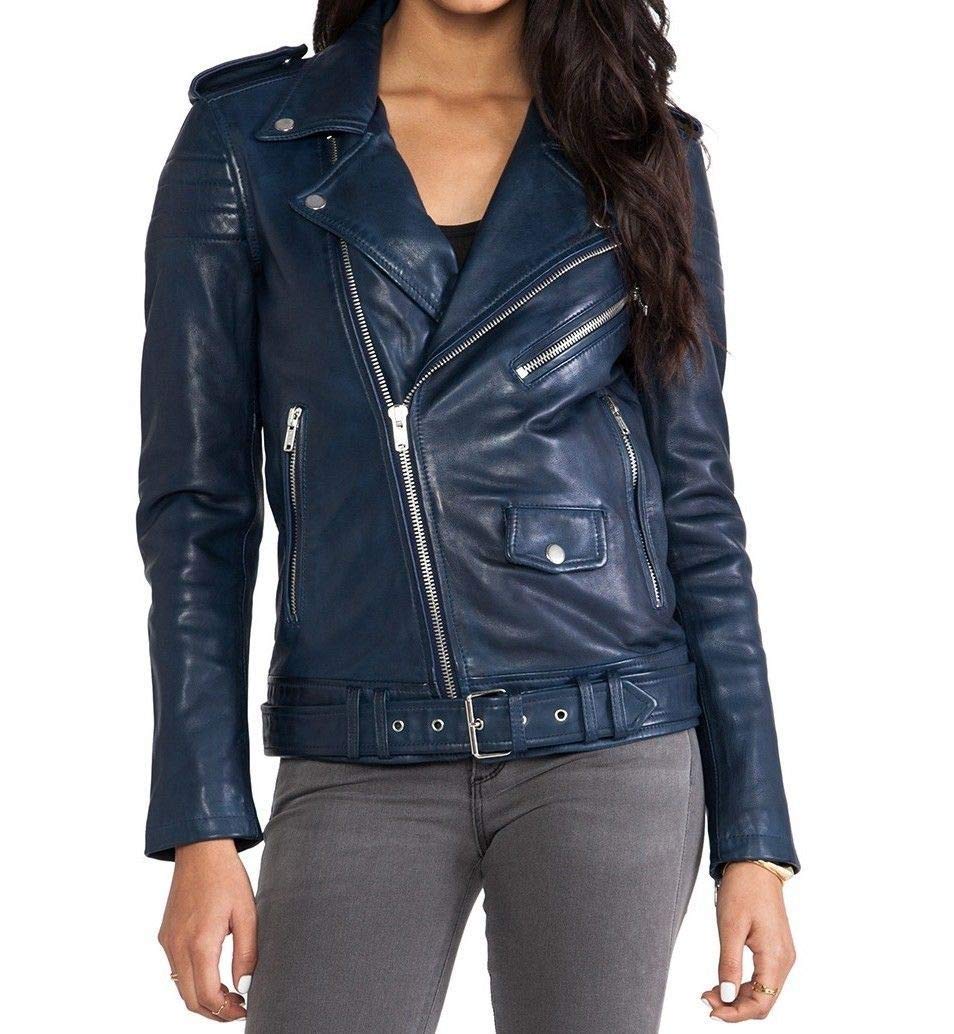 Women's Royal Blue Quilted Leather Bomber Jacket - Stylish Motorcycle Biker Outerwear for Casual Wear & Riding | Fashionable & Durable