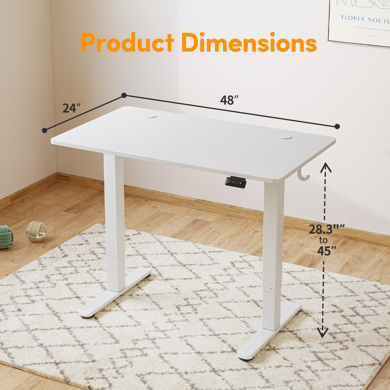 Cubiker Electric Standing Desk 48 x 24 Inches Height Adjustable Sit Stand Desk with Splice Board - White Top for Home Office, Gaming & Workspace Ergonomics