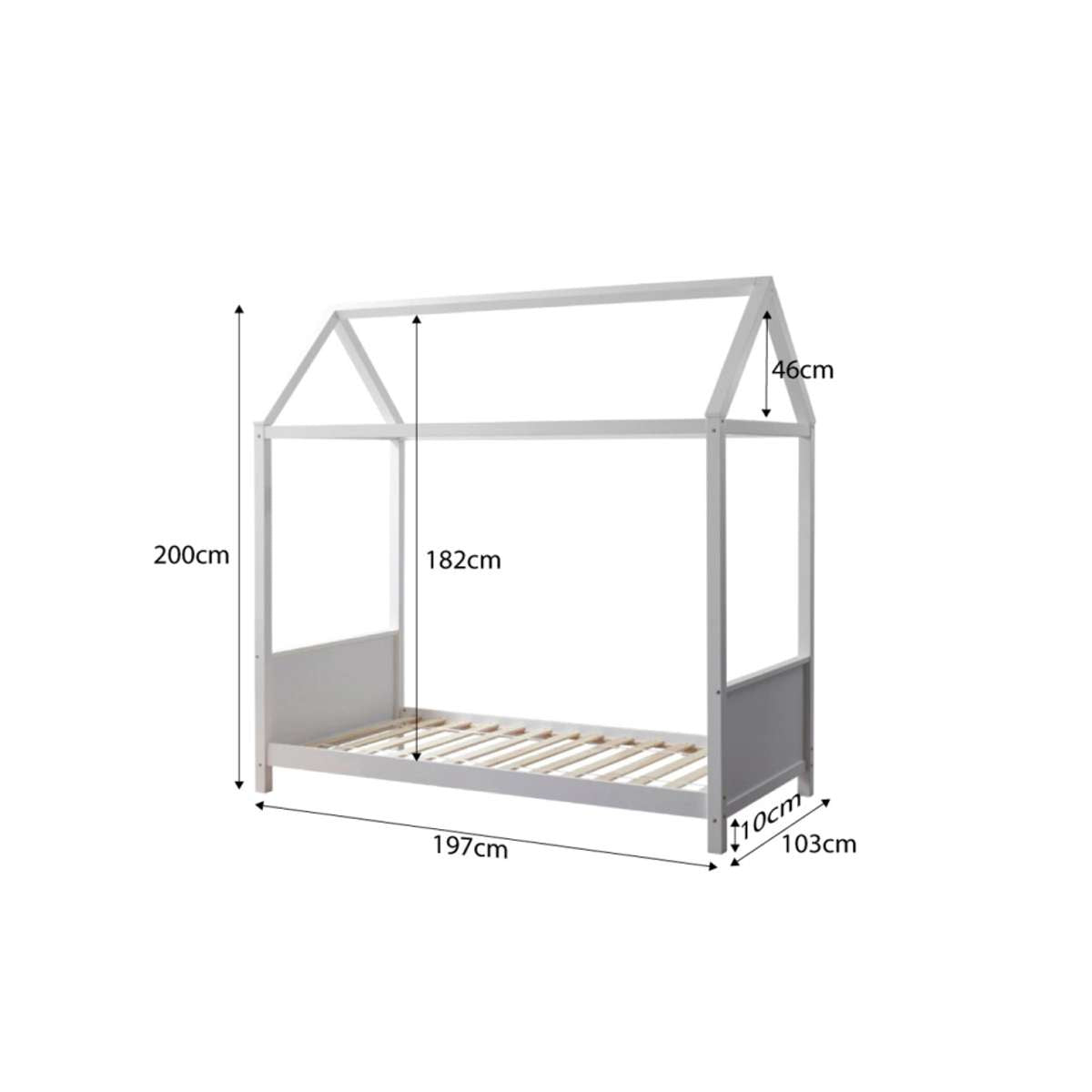 Finn Kids House Bed - Single Size White Wooden Frame for Children's Bedroom, Playroom & Nursery - Perfect for Toddlers & Kids