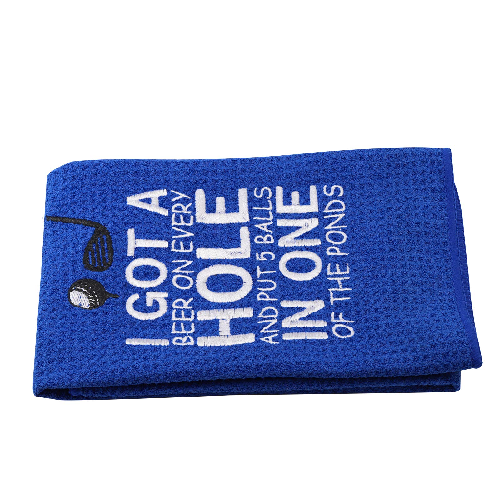 PXTIDY Embroidered Golf Towel for Men - 'I Got A Beer On Every Hole' Funny Golf Gift with Clip - Perfect for Golf Lovers & Beer Enthusiasts (Blue) - Great for Golf Courses, Driving Ranges & Tailgating Parties