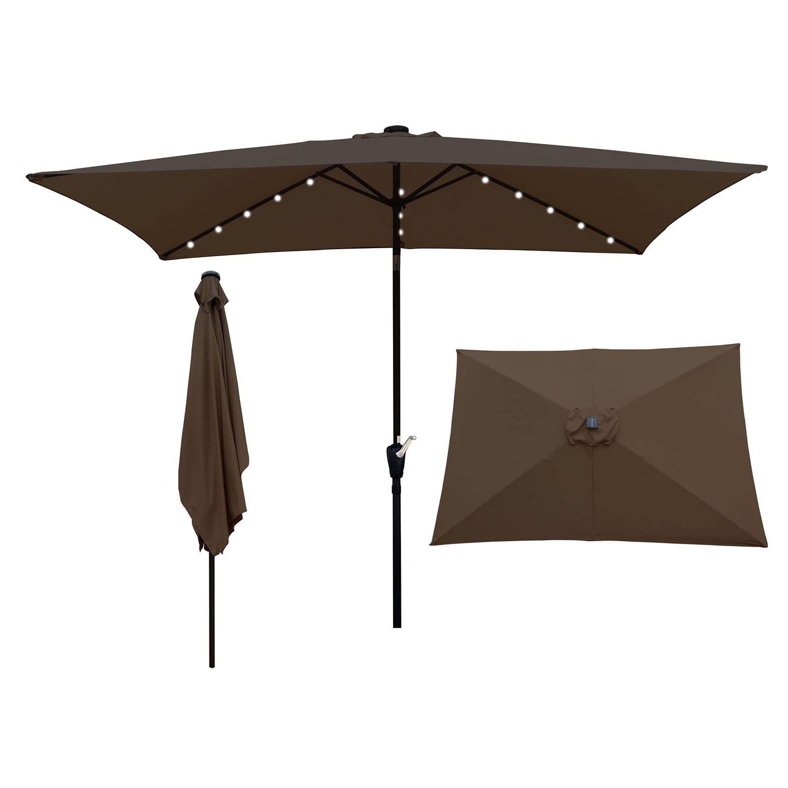 Solar-Powered Sunbrella Patio Umbrella with LED Lights - Windproof & Rustproof Outdoor Market Umbrella for Deck, Garden, and Poolside Relaxation