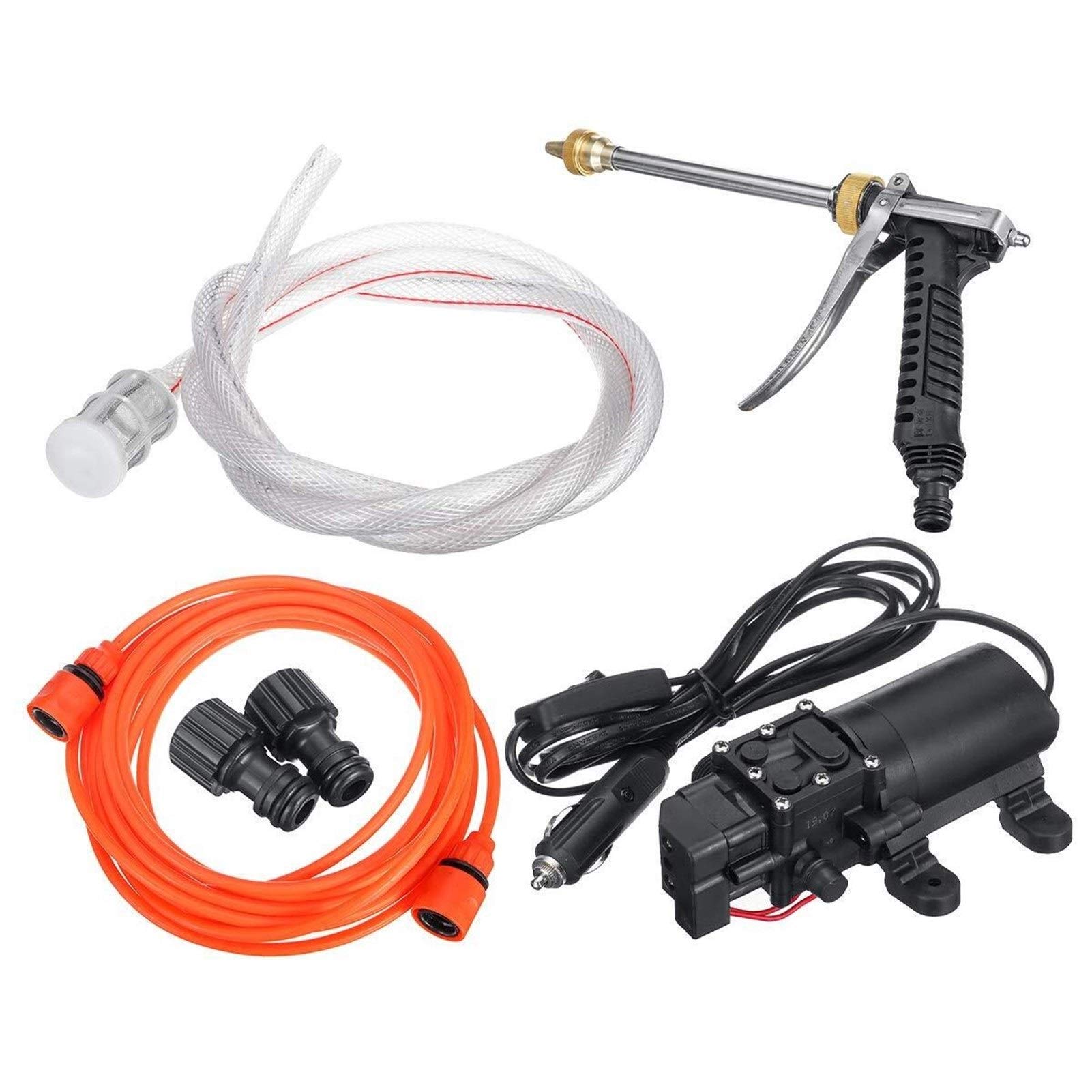 12V High Pressure Electric Car Washer - Portable Water Spray Cleaner with Intelligent Pump for Auto Detailing, Home & Garden Cleaning Kit