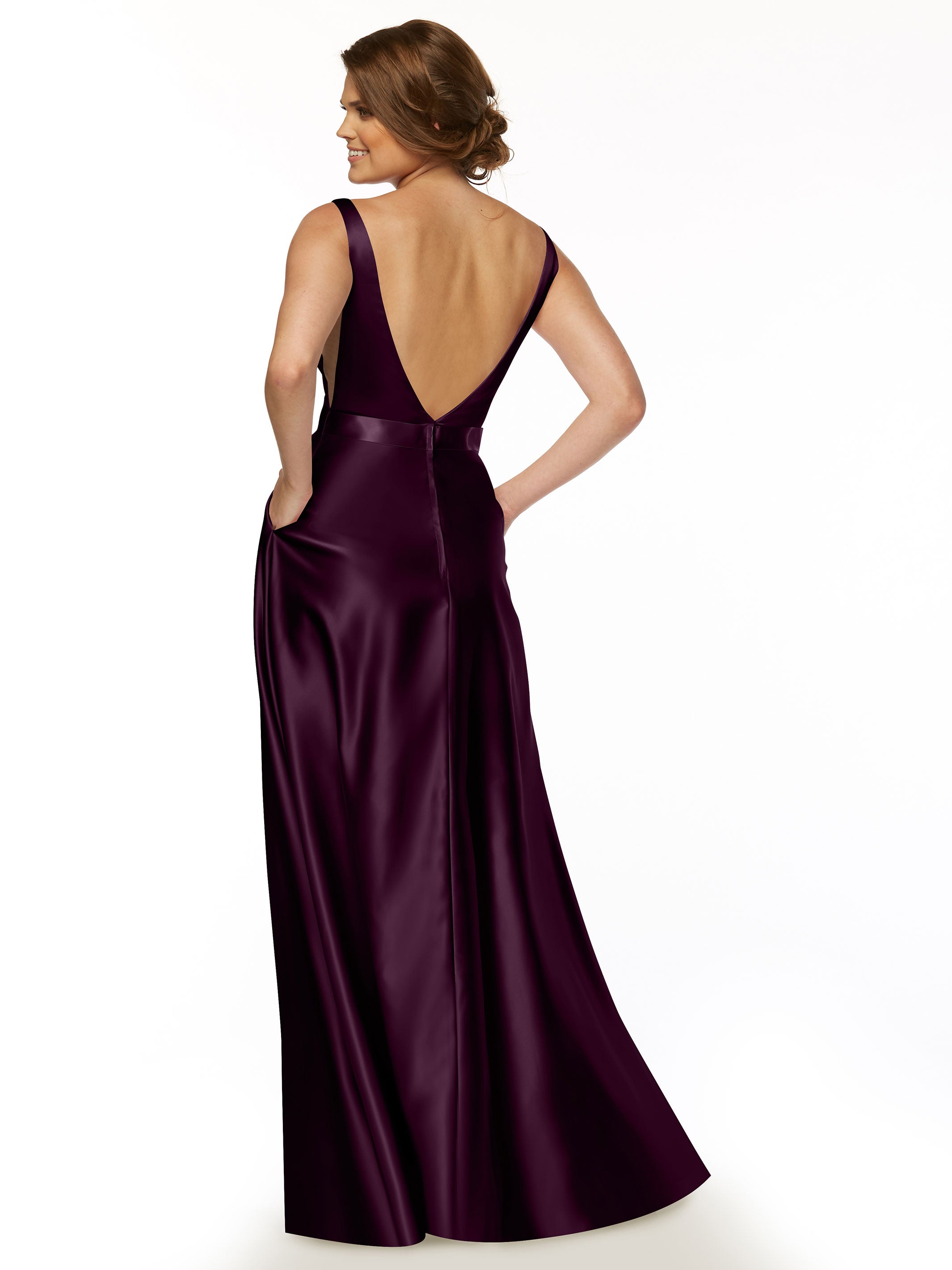 Elegant 80118 Satin A-Line Bridesmaid Dress with V-Neckline & Waist Sash - Perfect for Weddings, Formal Events & Special Occasions