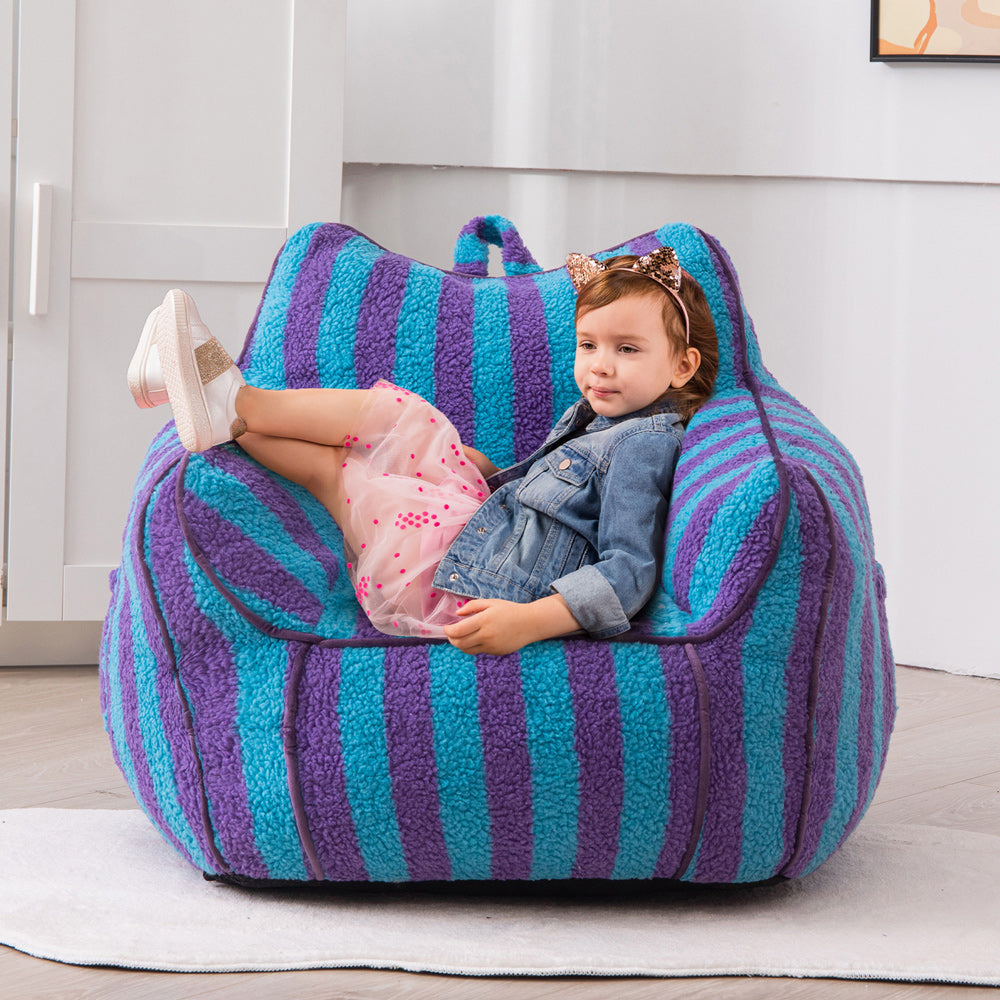 MAXYOYO Sherpa Kids Bean Bag Chair - Soft & Cozy Bean Bag Couch with Decorative Edges for Boys & Girls, Perfect for Bedroom, Playroom or Reading Nook (Stripe Blue)
