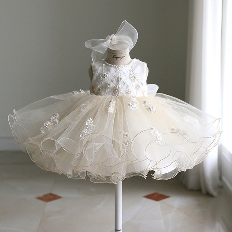 Elegant White Princess Organza Flower Girl Dress with Ruffles - Perfect for Weddings, Baptisms & Special Occasions