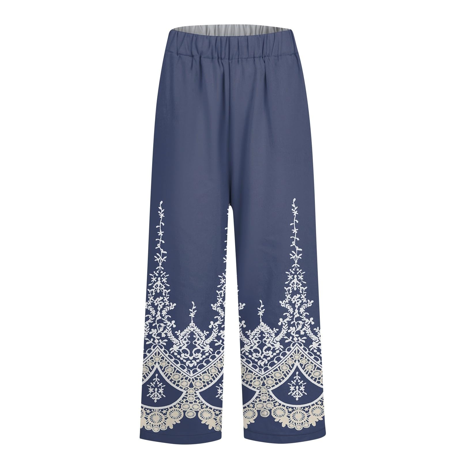 Women's High Waist Wide Leg Linen Pants with Pockets - Elastic Waistband, Striped Casual & Business Trousers for Work, Office & Everyday Wear