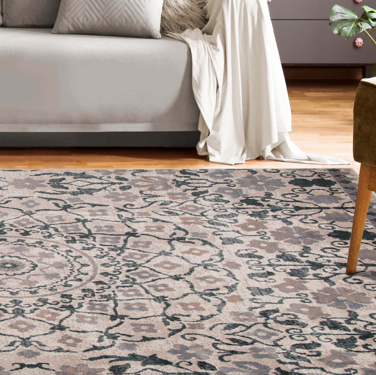 Galilee Vintage Bohemian Floral Mandala Area Rug - Non-Slip Soft Indoor Rug for Living Room, Bedroom, Nursery & Dorm Decor
