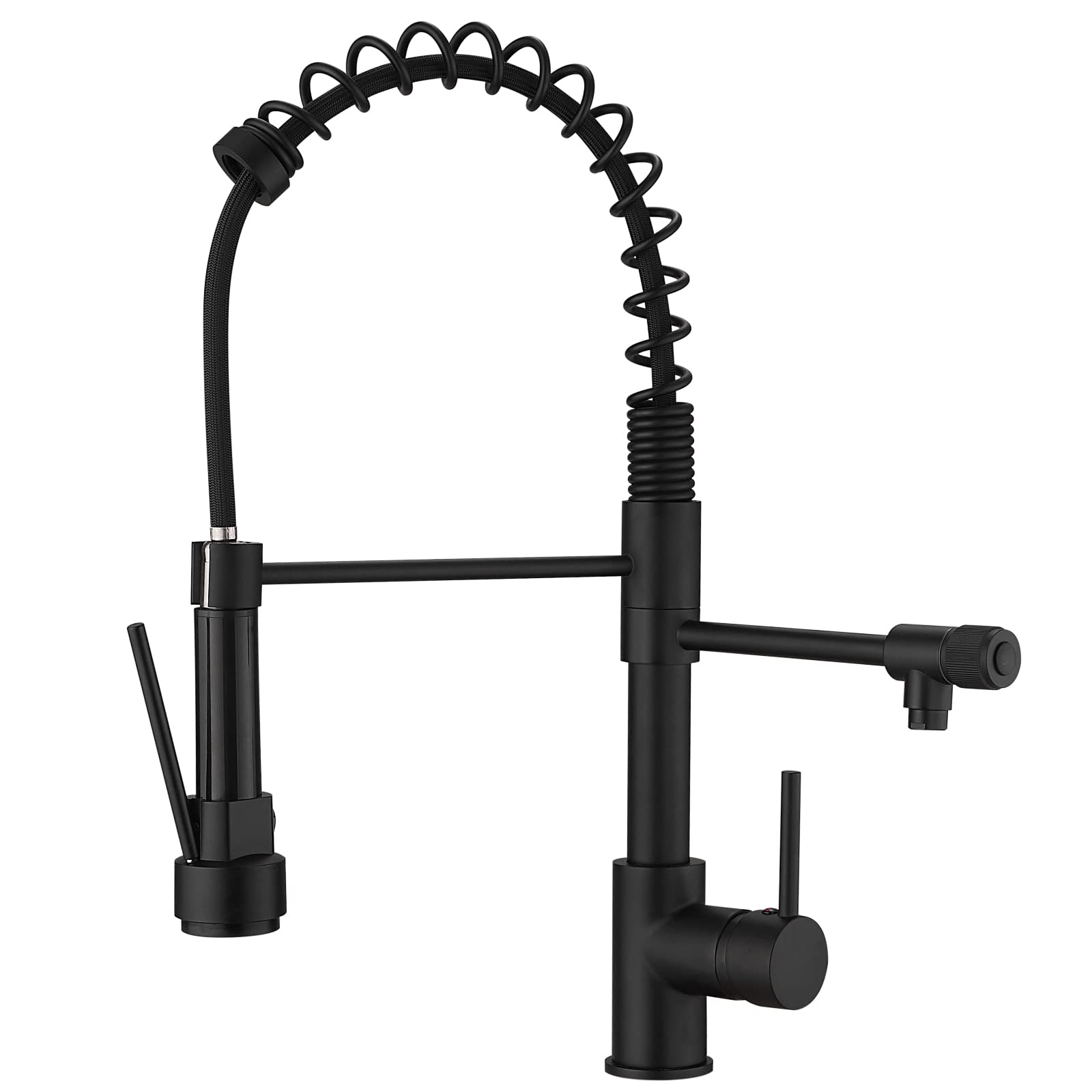 Black 3-Way Kitchen Faucet with Pull-Down Sprayer, Commercial Sink Faucet with Drinking Water Filter & Cold Pot Filler, Ideal for Home Kitchens & Restaurants