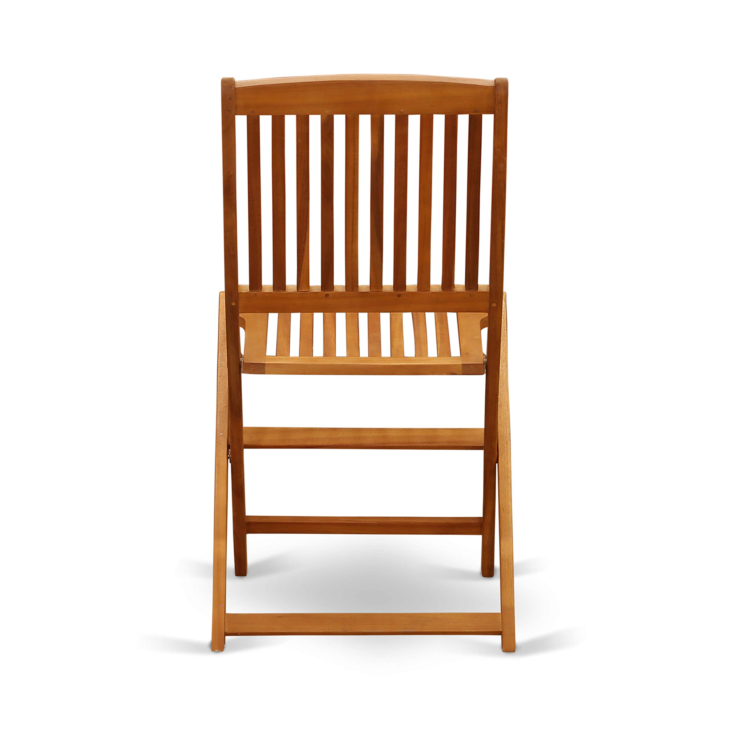 East West Furniture MNCM3CWNA Marion 3-Piece Patio Bistro Set - Round Outdoor Acacia Wood Coffee Table & 2 Folding Chairs, 30x30 Inch, Natural Oil Finish - Perfect for Backyard, Garden, Balcony, or Poolside Relaxation