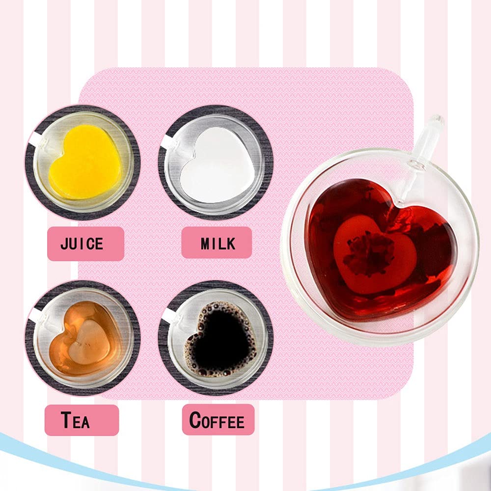 2-Pack Heart-Shaped Double Layer Insulated Glass Mugs - 150ML Heat-Resistant Coffee, Tea, Milk & Juice Cups - Perfect for Valentine's Gifts, Romantic Dinners & Cozy Home Use