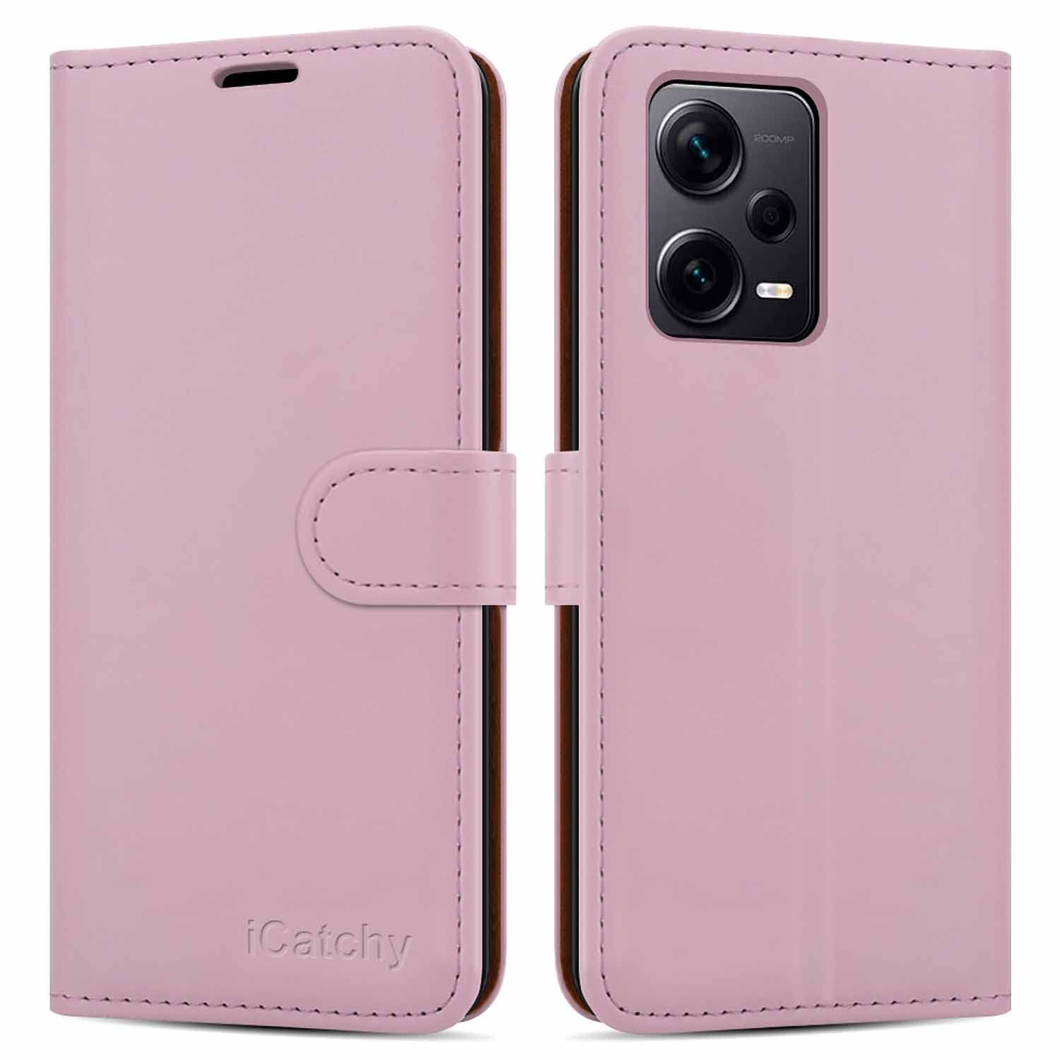 Premium Leather Wallet Case for Xiaomi Redmi Note 12 Pro 5G - Flip Folio Cover with Card Slots, Kickstand & Magnetic Closure (Rose Gold) | Perfect for Business, Travel & Daily Protection