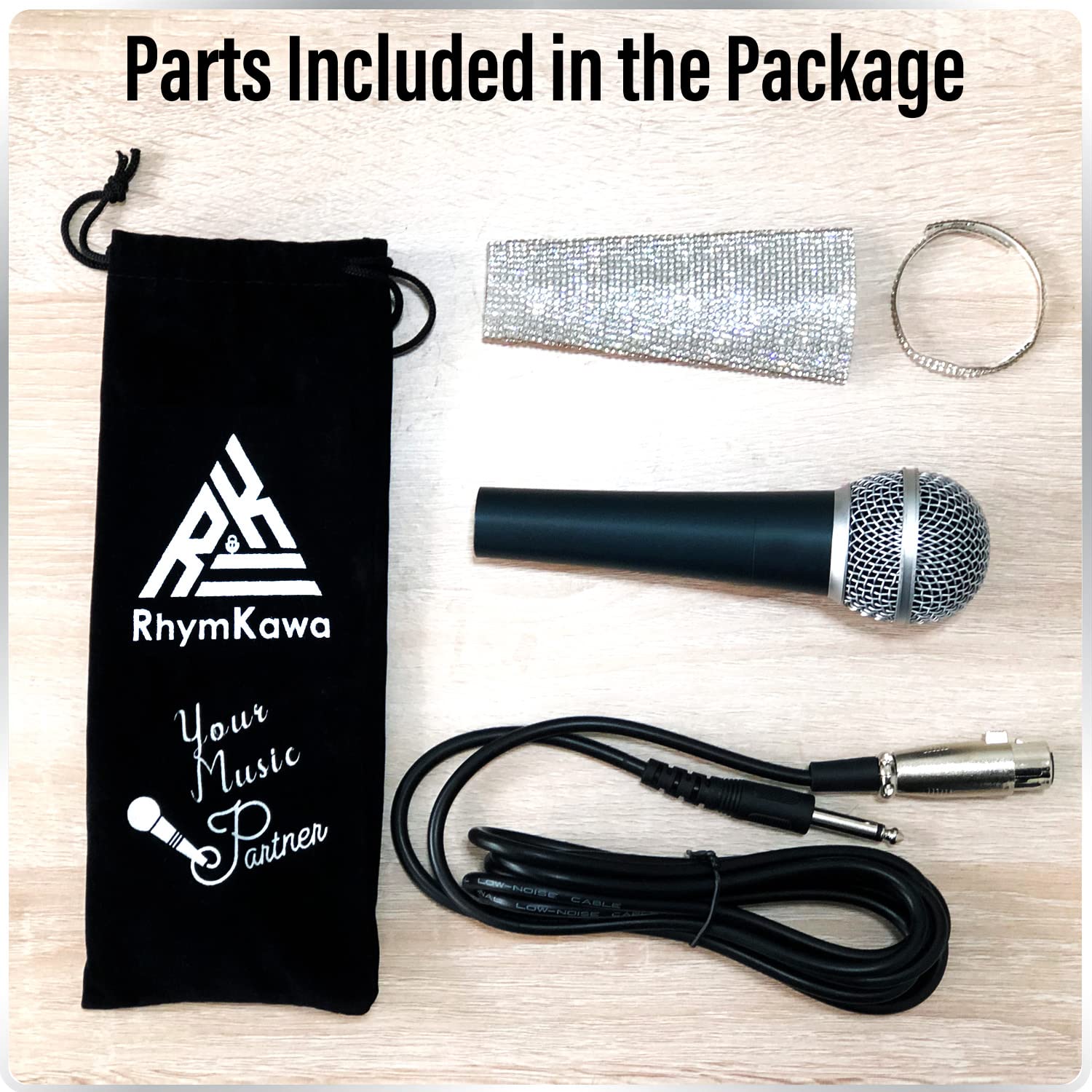 Professional Crystal Silver Dynamic Vocal Microphone with 3M XLR Cable - Glitter White Wired Mic with Shiny Bling Handle Cover - All Metal Body for Karaoke, Live Singing & Home Studio Recording