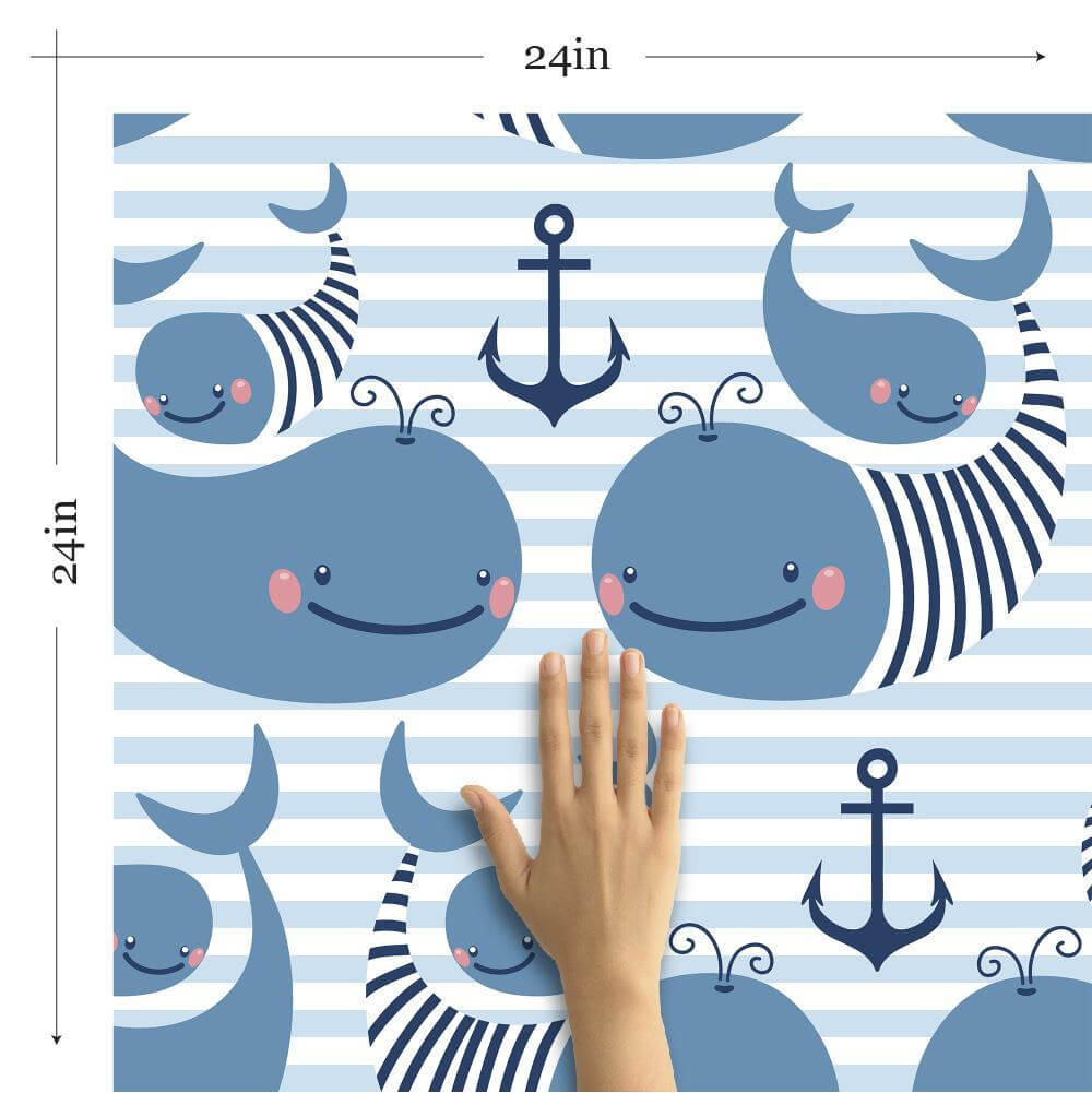 Navy and Light Blue Animals Baby Peel and Stick Removable Wallpaper 6433 - Self-Adhesive Nursery Decor for Kids Room, Bedroom, Playroom & Nursery