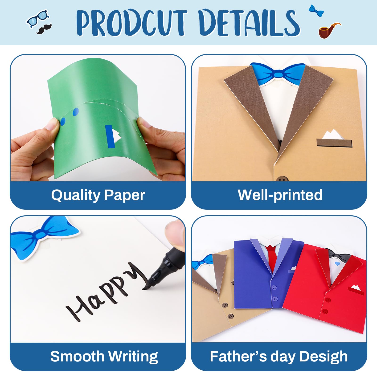 24 Pcs DIY Father's Day Card Making Kit for Kids - Shirt Greeting Cards Crafts with Handmade Supplies for Daddy's Day, Art Activities for Girls Boys, Home Classroom Party Favors, Birthday Gifts & School Projects