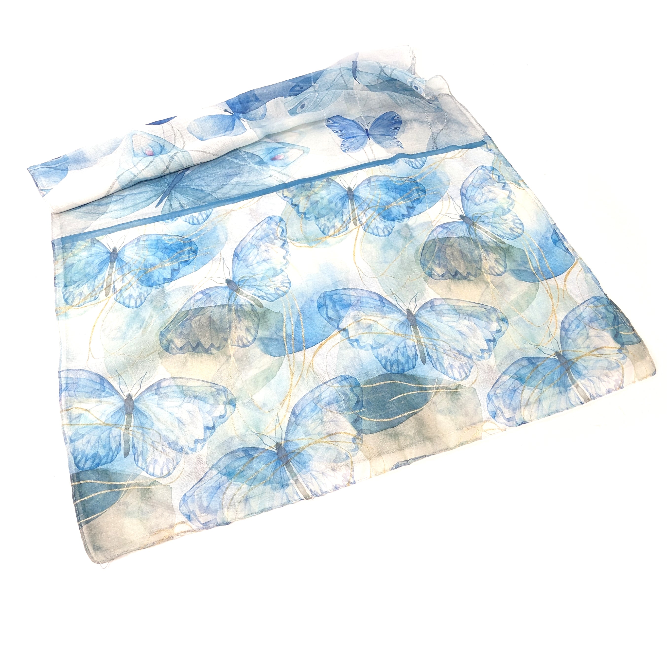 Sky Blue Watercolor Butterfly Scarf - 50x180cm Lightweight Fashion Accessory for Women, Perfect for Spring Outfits, Weddings & Special Occasions