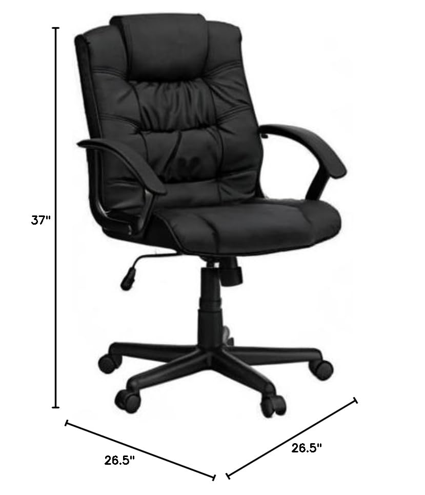 UrbanPro Mid Back Black Leather Office Chair - Ergonomic Executive Desk Chair with Lumbar Support for Home & Office Workspaces