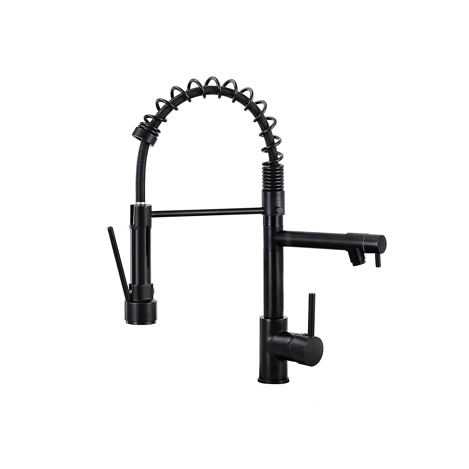 **Commercial Grade Pull Down Kitchen Faucet with Single Handle & Spring Sprayer - Matte Black (Model FC1001) - Ideal for Restaurants, Food Trucks & Home Chefs**