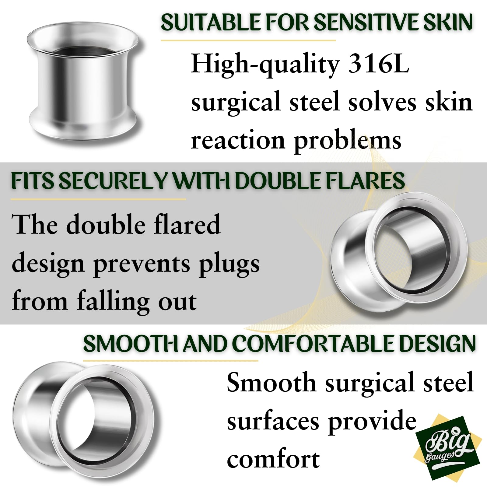 316L Surgical Steel Double Flared Saddle Piercing Jewelry - Stretcher Ear Plugs & Flesh Tunnel Earrings for Lobe Gauging | Perfect for Body Modification, Stretching & Alternative Fashion