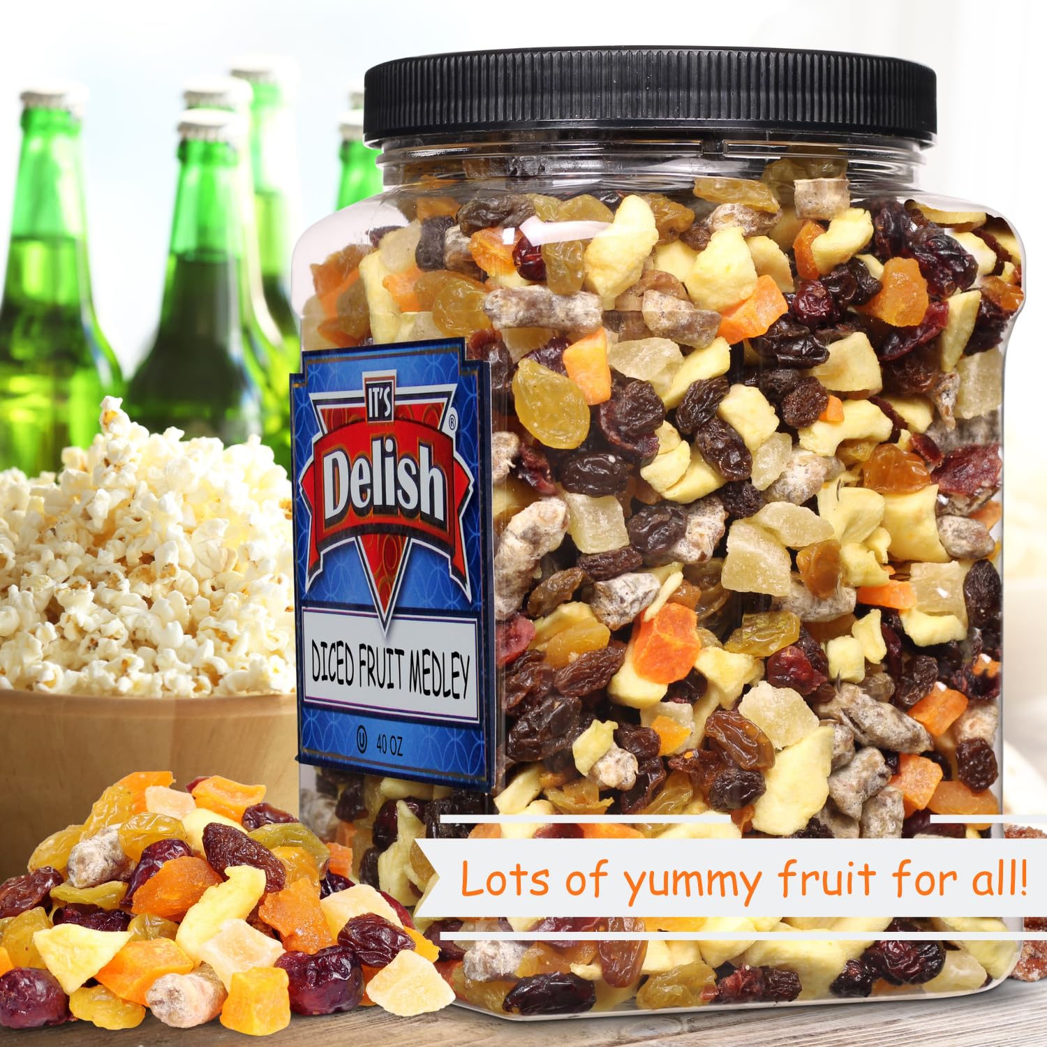 Dried Mixed Fruit Dices Medley - 40oz Jumbo Container | Healthy Vegan Snacks for Adults, Kids & Pets | Gluten-Free, Kosher Trail Mix with Berries & Dry Fruits | Perfect for Hiking, School Lunches & Office Snacks