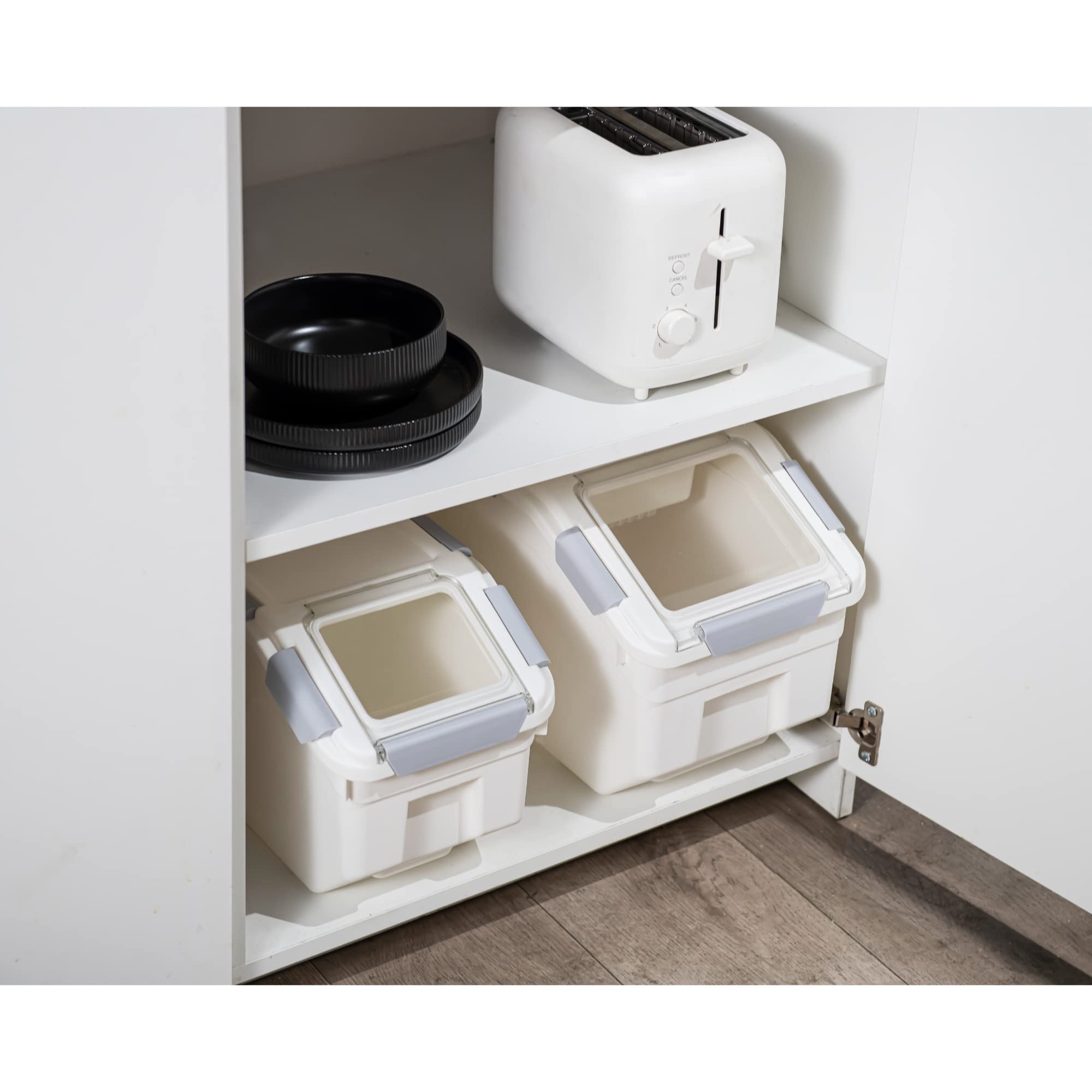 HANAMYA 10 Liter / 10 lbs BPA-Free Pet Food Storage Container with Measuring Cup - Airtight Dry Food Dispenser for Dog Food, Cat Food, Rice, Grain & Flour - White & Gray (1 Count) | Perfect for Kitchen Pantry Organization & Pet Food Storage