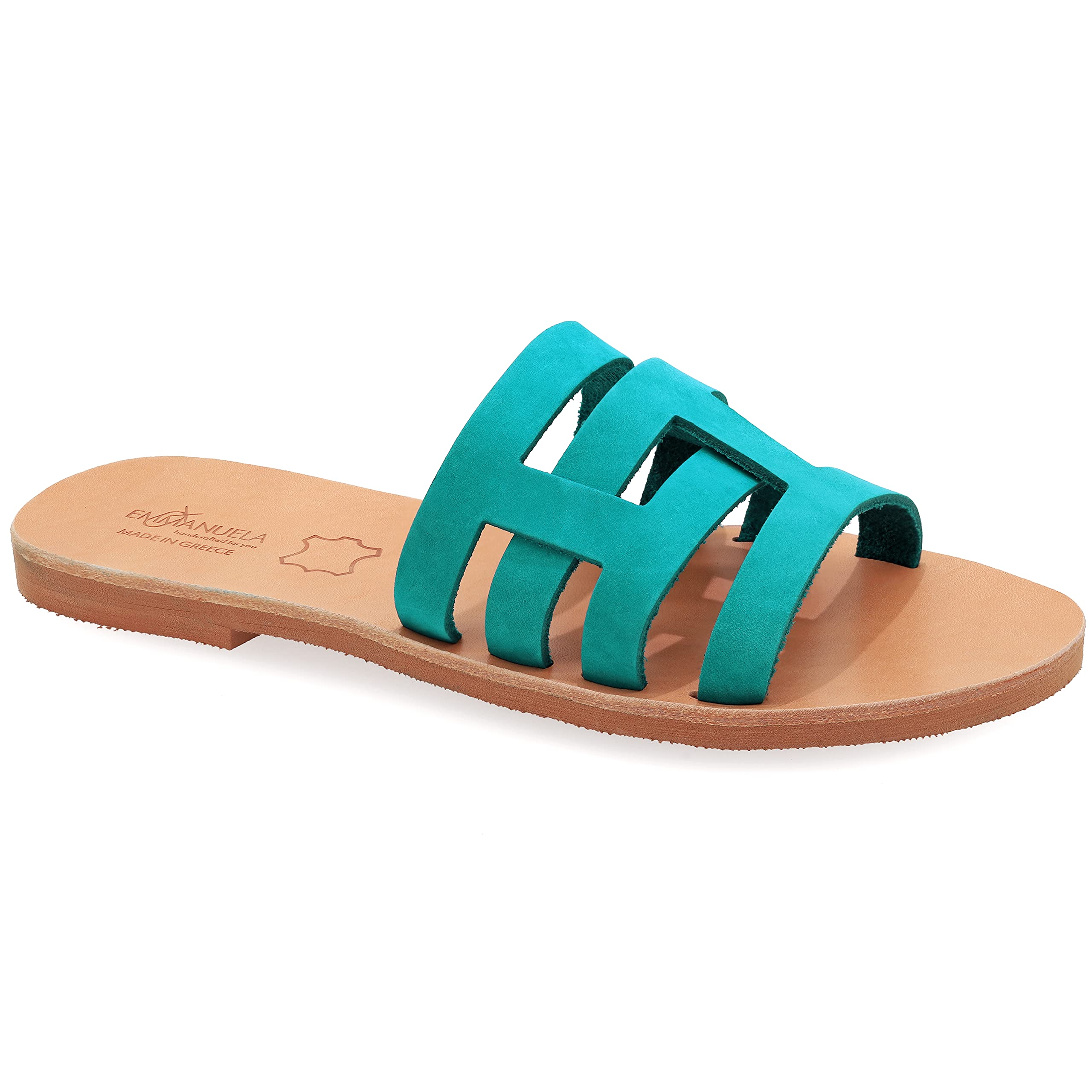 Handmade Leather Greek Style Sandals for Women - Boho Chic Open Toe Strappy Flat Slides in Turquoise, White, Rose Gold & Silver | Perfect for Summer, Beach, Vacation & Boho Fashion Outfits