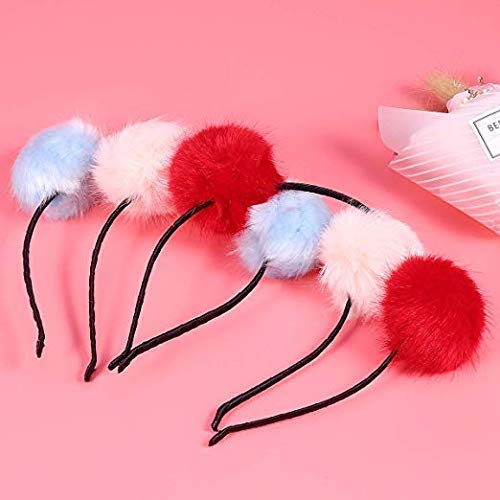 FAVELA Girls Fluffy Fur Ball Headband - Soft Pom Pom Hair Accessories for Kids (Set of 8) | Cute Animal Headband for Girls & Boys | Perfect for Halloween Costumes, Birthday Parties & Photo Shoots