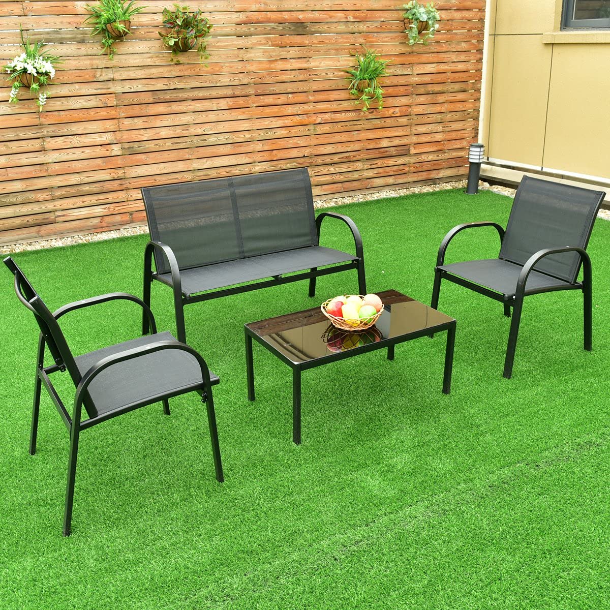 HAPPYGRILL 4-Piece Outdoor Patio Conversation Set with Coffee Table - Garden, Lawn & Backyard Furniture for Relaxing & Entertaining