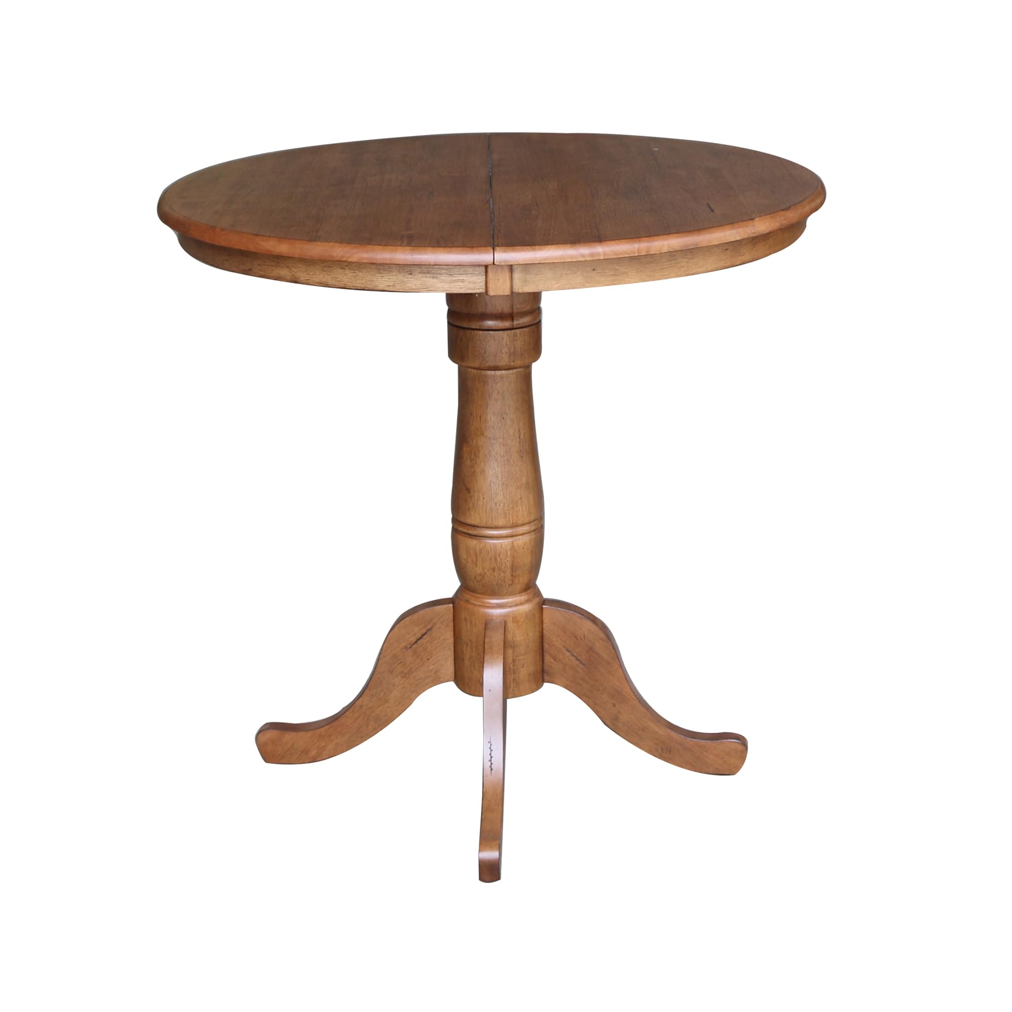 IC International Concepts 36-Inch Round Pedestal Dining Table with 12-Inch Leaf, Adjustable Height 35.3 Inches - Distressed Oak Finish - Perfect for Small Spaces, Kitchens, Apartments & Dining Rooms - Space-Saving Expandable Table for Family Meals & Entertaining