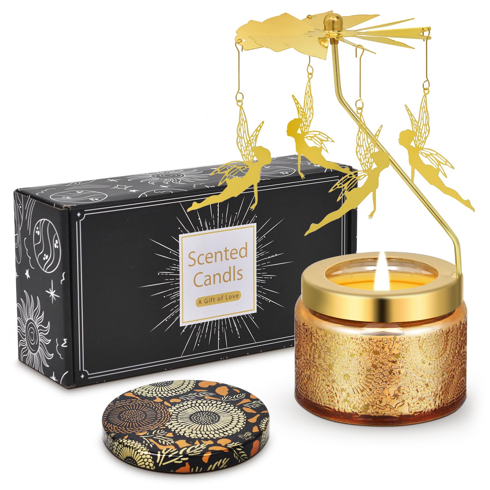 Girl with Wings Rotating Scented Candles Gift Set - Birthday, Christmas, Thanksgiving Present for Women - Perfect for Mom, Sister, Girlfriend & Friends - Home Decor, Relaxation & Romantic Ambiance