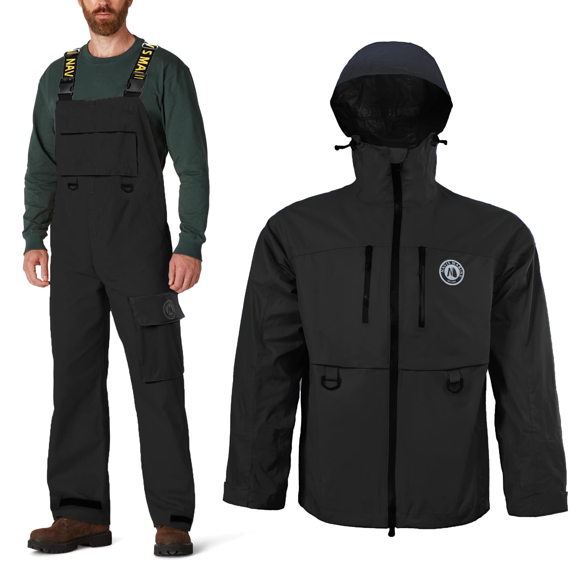 NAVIS MARINE Waterproof Bass Fishing Rain Suit for Men & Women - Breathable Jacket with Bib Overalls Pants - Ideal for Fishing, Boating, and Outdoor Adventures