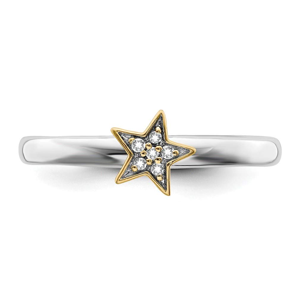 925 Sterling Silver Stackable Gold Plated Diamond Star Ring Eternity Band (0.036 cttw) - Perfect for Everyday Wear, Anniversary Gifts & Special Occasions