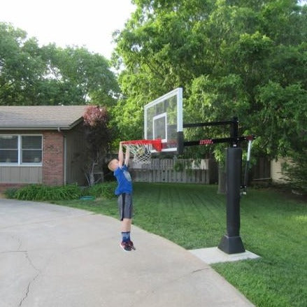 First Team Attack In-Ground Adjustable Basketball Hoop System - Premium Outdoor Basketball Goal for Driveway, Backyard & Court - Height Adjustable from 7.5ft to 10ft for Kids & Adults