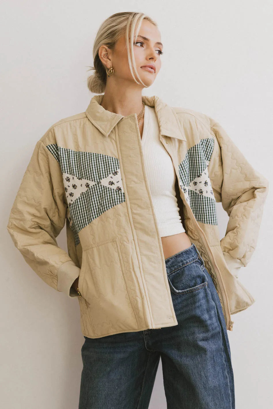 Karlie Quilted Jacket Women's Lightweight Khaki Coat - Stylish Fall & Winter Outerwear for Casual Outings & Travel