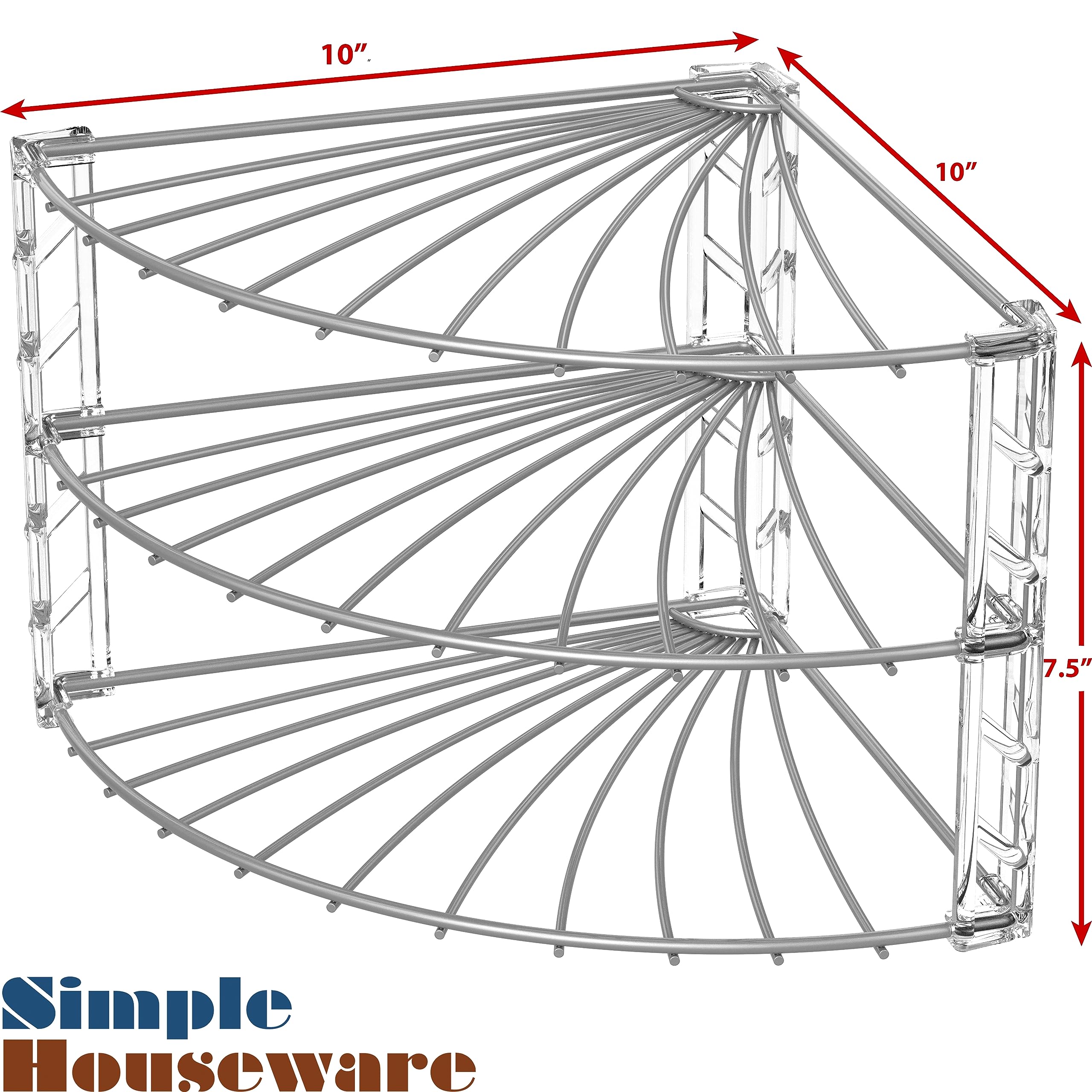 3-Tier Corner Shelf Organizer for Kitchen Counter - Space Saving Storage Rack for Spices, Utensils & Small Appliances - Silver Metal Organizer for Home, Office & Bathroom