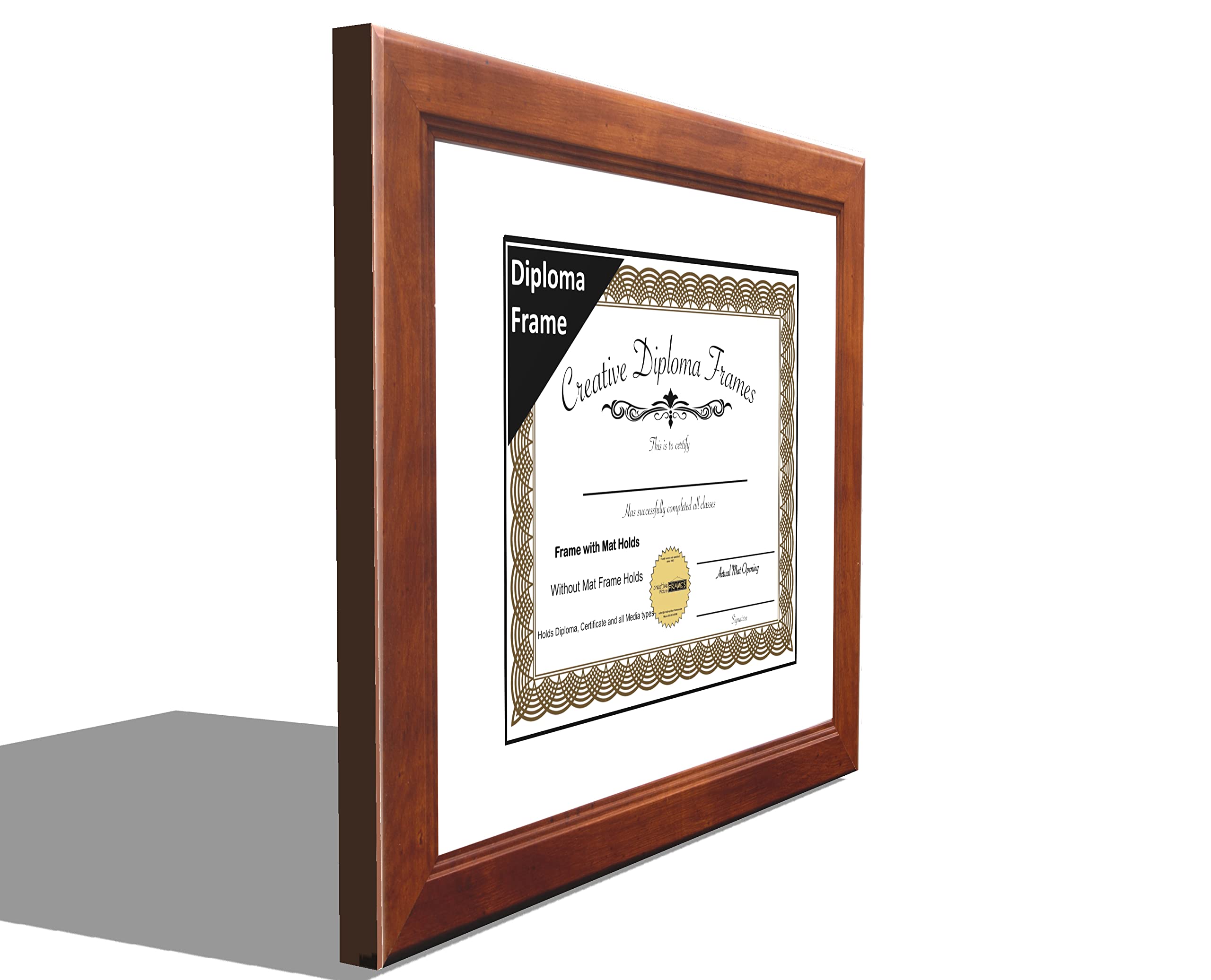 7x9 Walnut Wood Picture Frame with White Mat & Glass - Holds 10x12 Photos - Diploma Certificate Display Frame with Easel Stand & Wall Hangers - Perfect for Home Office Decor, Graduation Gifts & Wall Art Displays