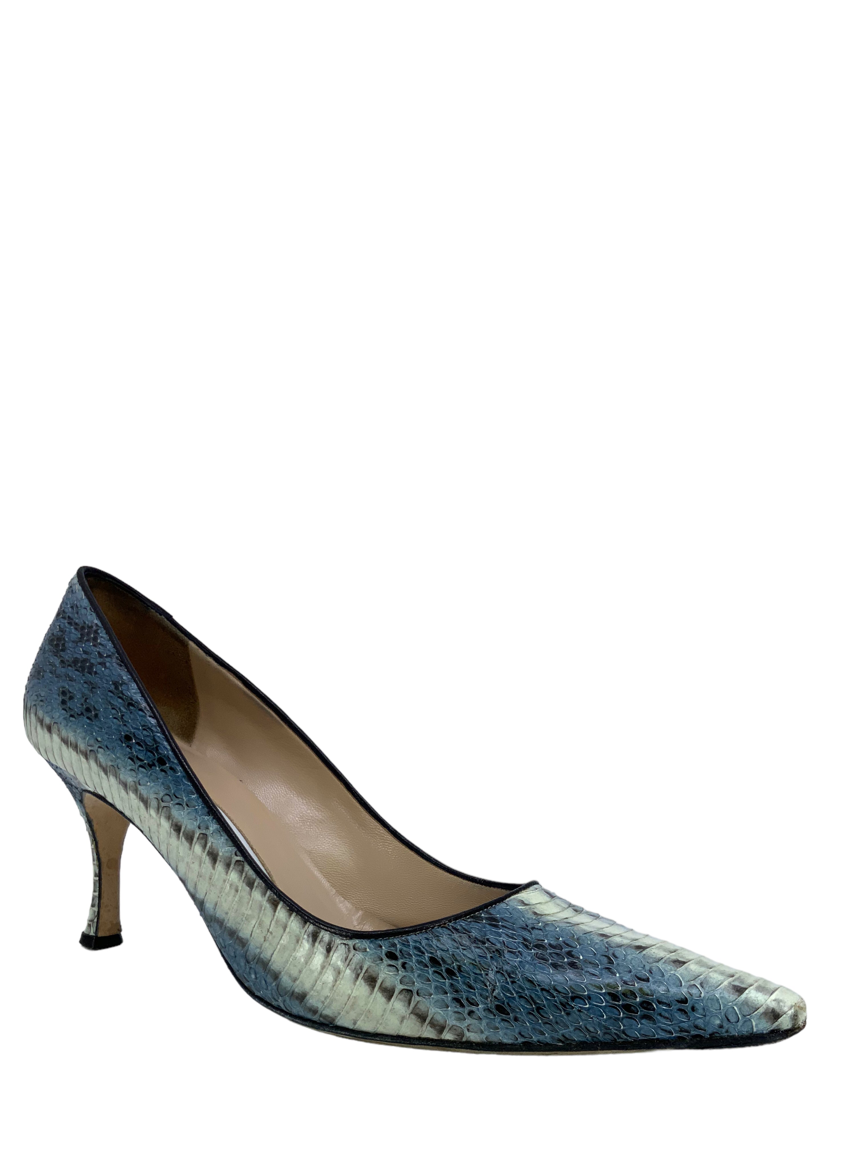 Manolo Blahnik Newcio Snakeskin Heels Women's Size 9.5 Luxury Designer Pumps for Weddings, Parties & Special Occasions