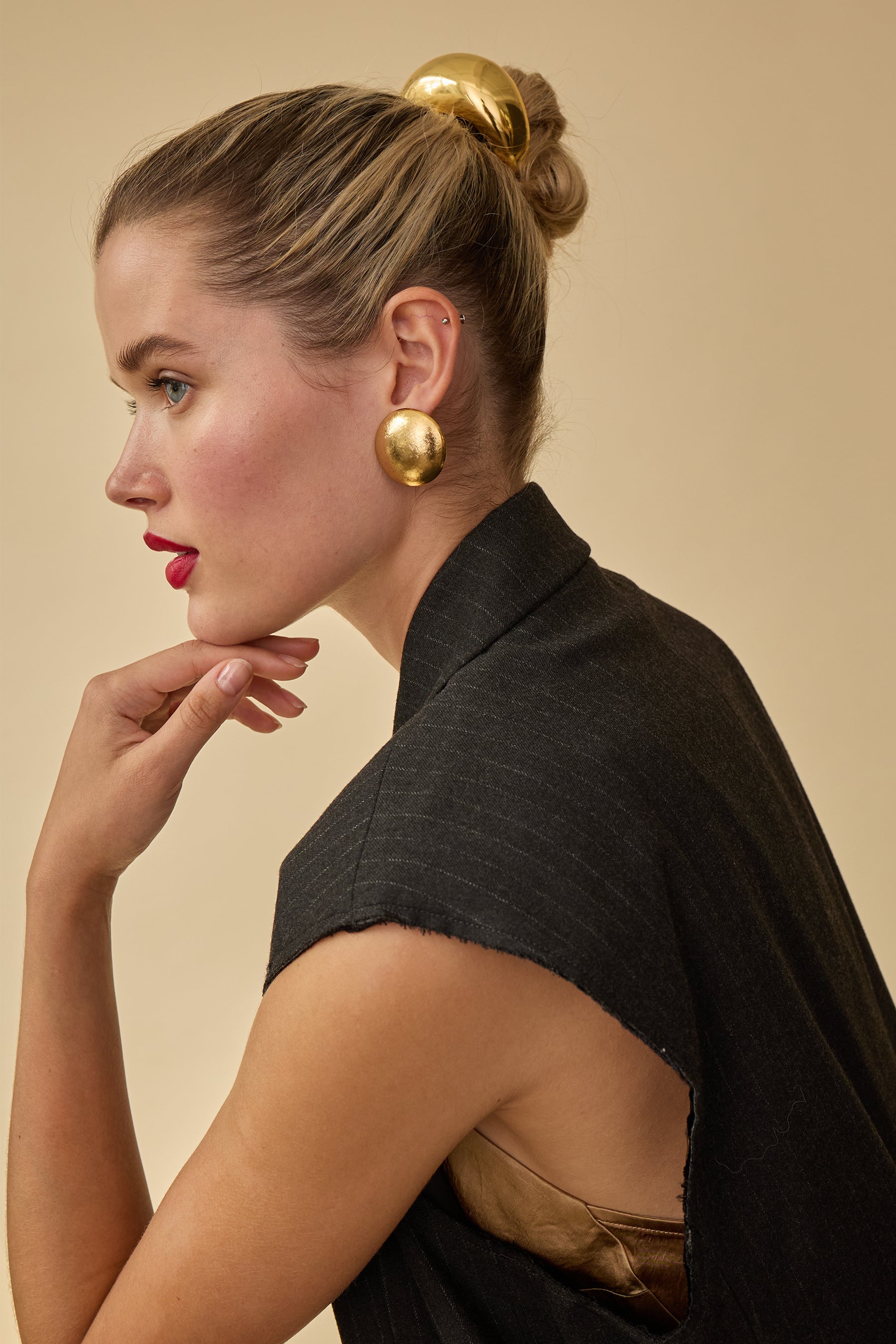 Kelly Dome Stud Earrings for Women - Minimalist Gold Plated Hoop Earrings for Everyday Wear | Perfect for Work, Date Night & Gifting